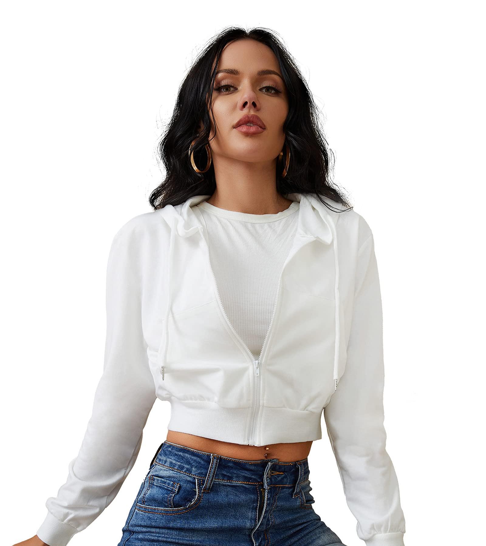 Women's Zip Up Hoodies Cropped Cardigan Jacket Drawstring Hooded Sweatshirts Casual Long Sleeve Top…