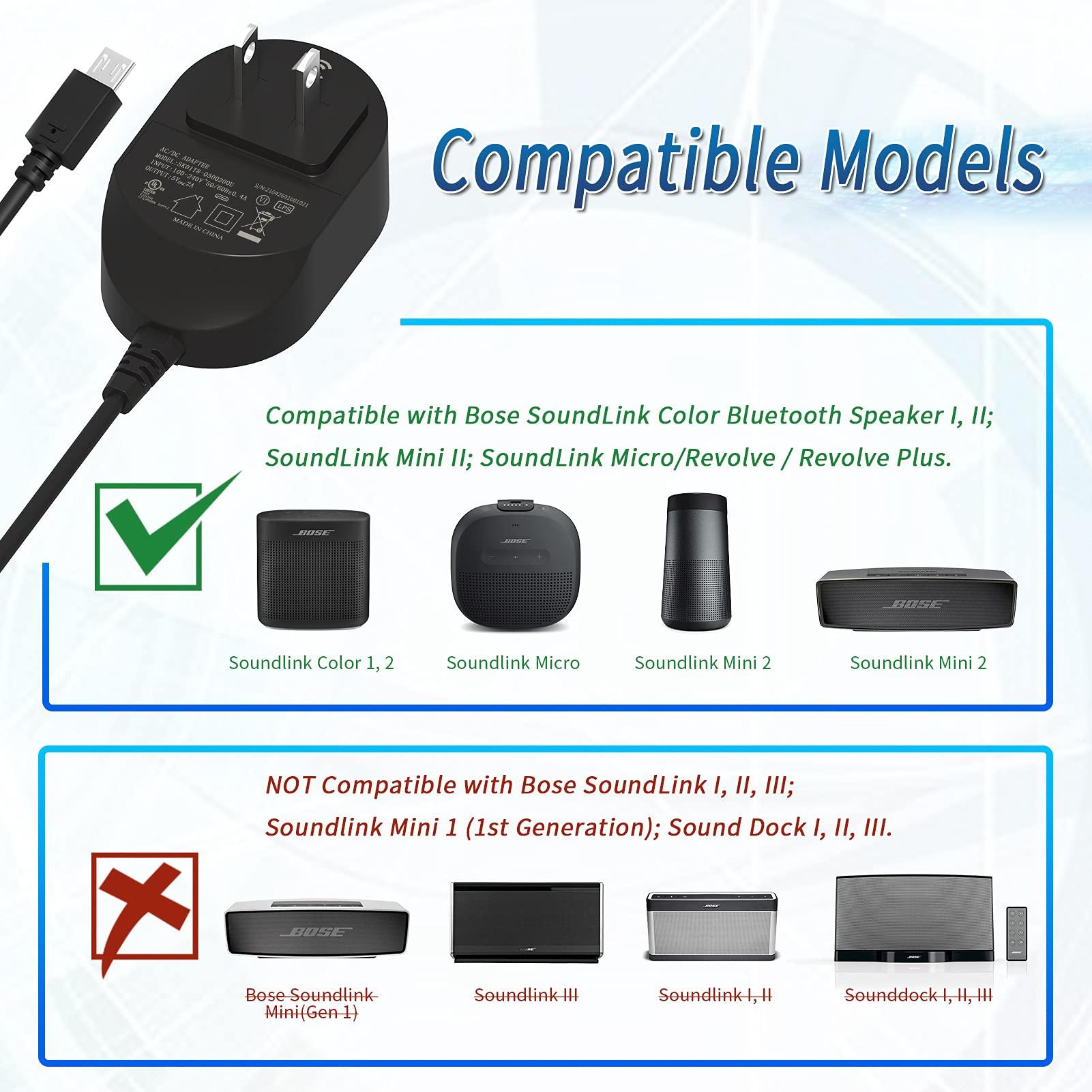 TPLTECH 5V AC Adapter Charger for Bose Soundlink Color I, II 2 / Mini II 2 / Revolve/Revolve Plus Bluetooth Speaker, QuietComfort 35 20 Headphones Micro 6.5FT USB Cable Charging Cord [UL Listed] - Image 2