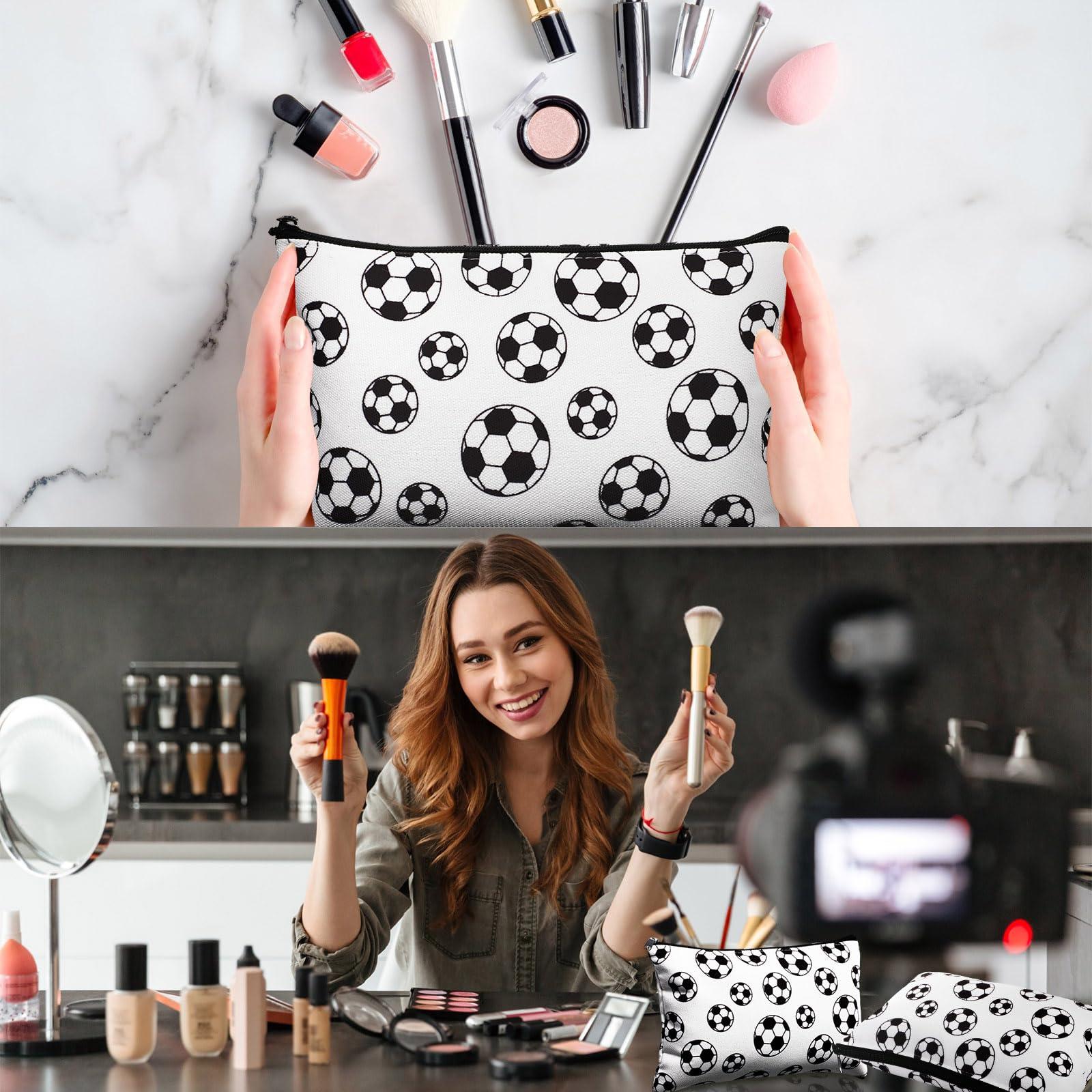 Eccliy 20 Pcs Soccer Makeup Bags Bulk Sport Team Gifts Soccer Cosmetic Bag Accessories for Women Toiletry Zipper Pouch Travel Canvas Gifts Stuff for Party Team Players Lover - Image 3