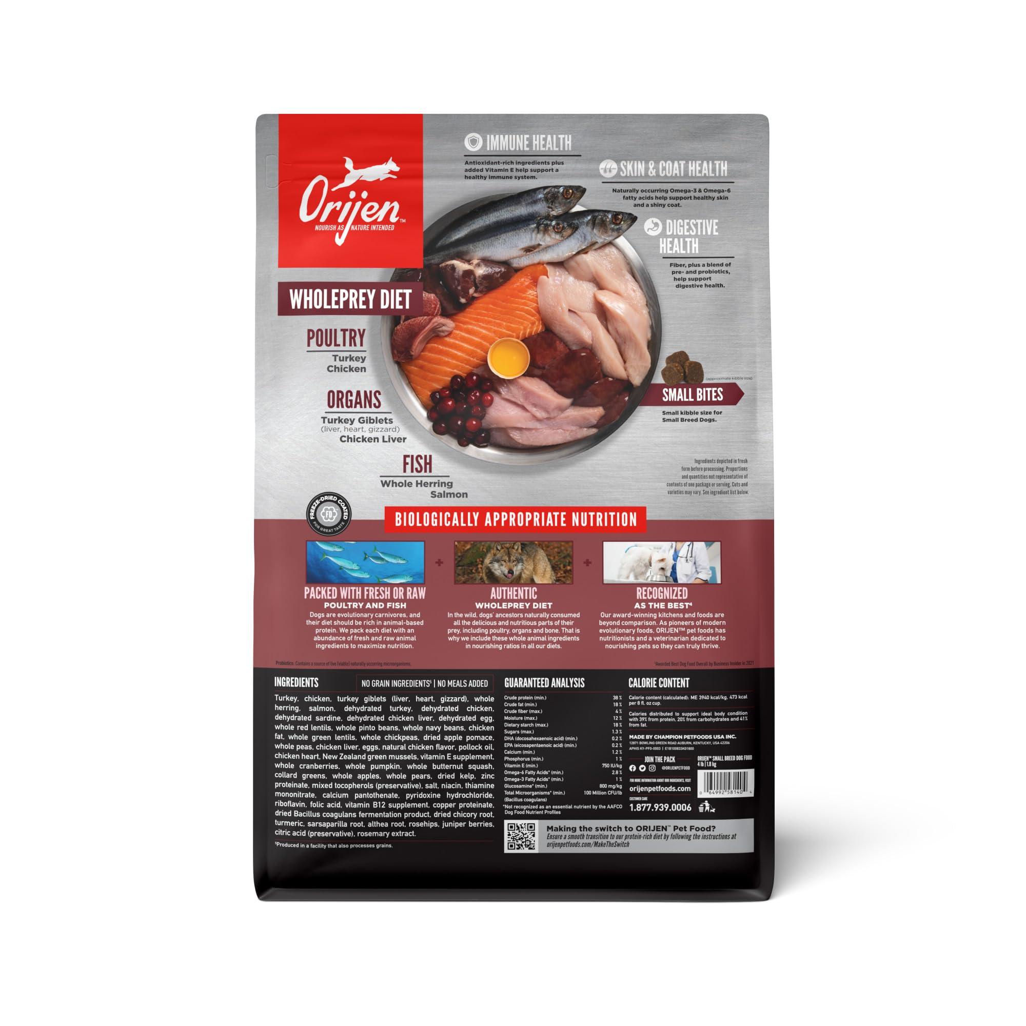 ORIJEN Grain Free, High Protein Dry Dog Food Small Breed Recipe, 4lb Bag - Image 2
