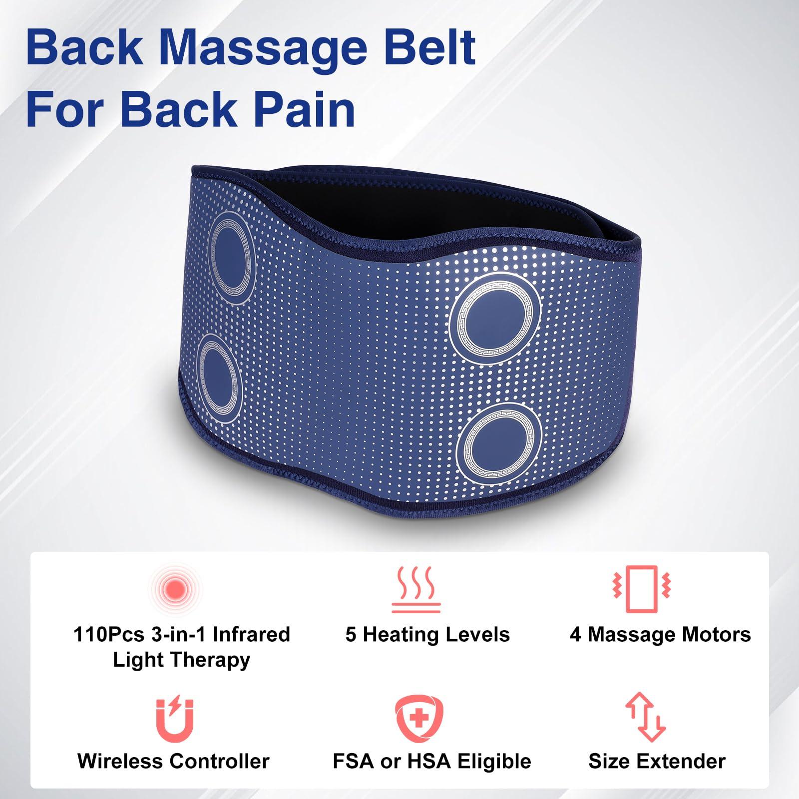 Cordless Back Massager Belt,FSA or HSA Eligible Red Light Therapy Massage Belt with 5 Heating Levels,3 Vibration Modes, Lower Back Massager for Pain Relief Deep Tissue,4 Motors,Battery-Powered (Blue) - Image 2