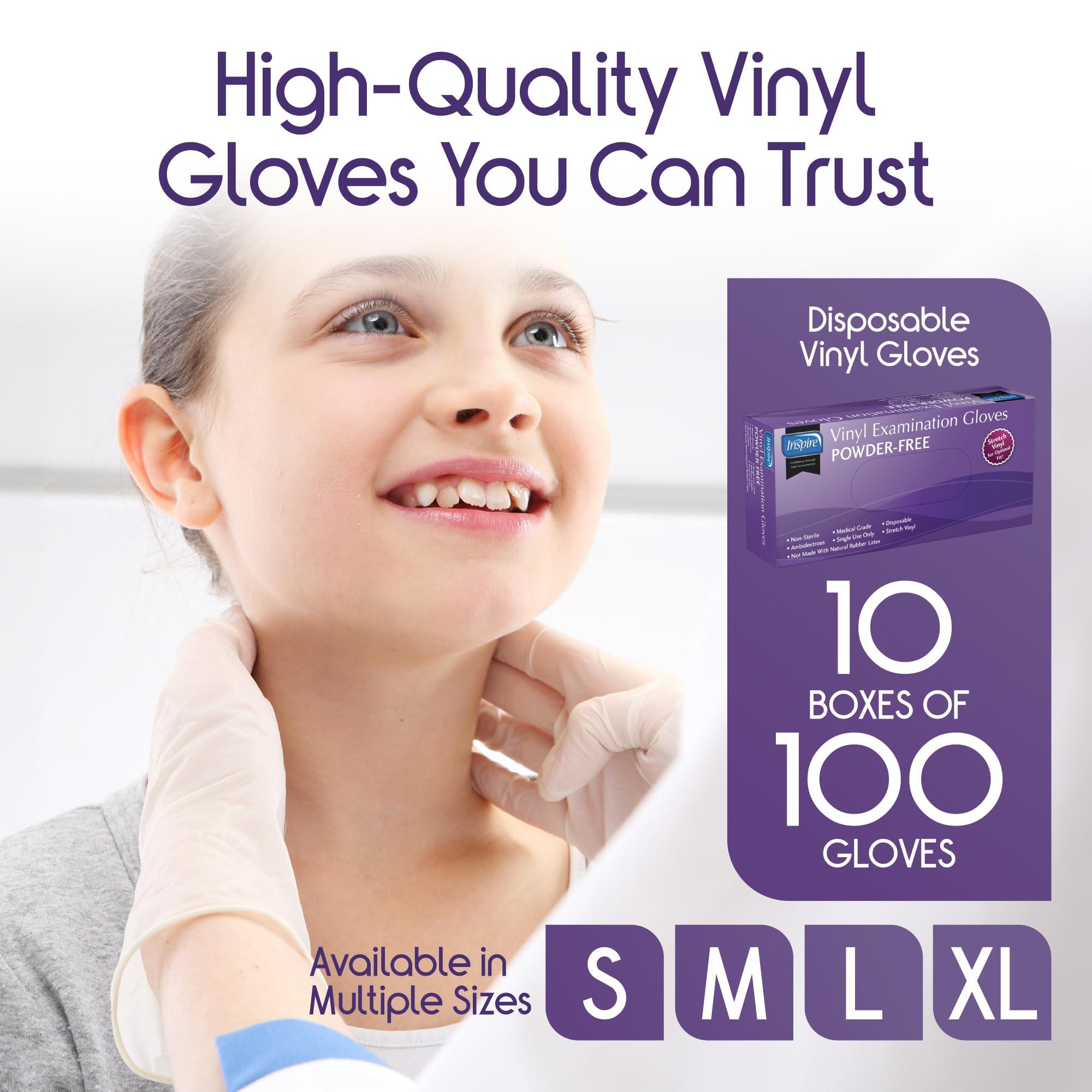 Inspire Stretch Vinyl Exam Gloves | THE ORIGINAL Quality Disposable Latex Free Medical Glove Cleaning Cooking Food Service Labs Healthcare and Household, Medium 1000 Count - Image 2