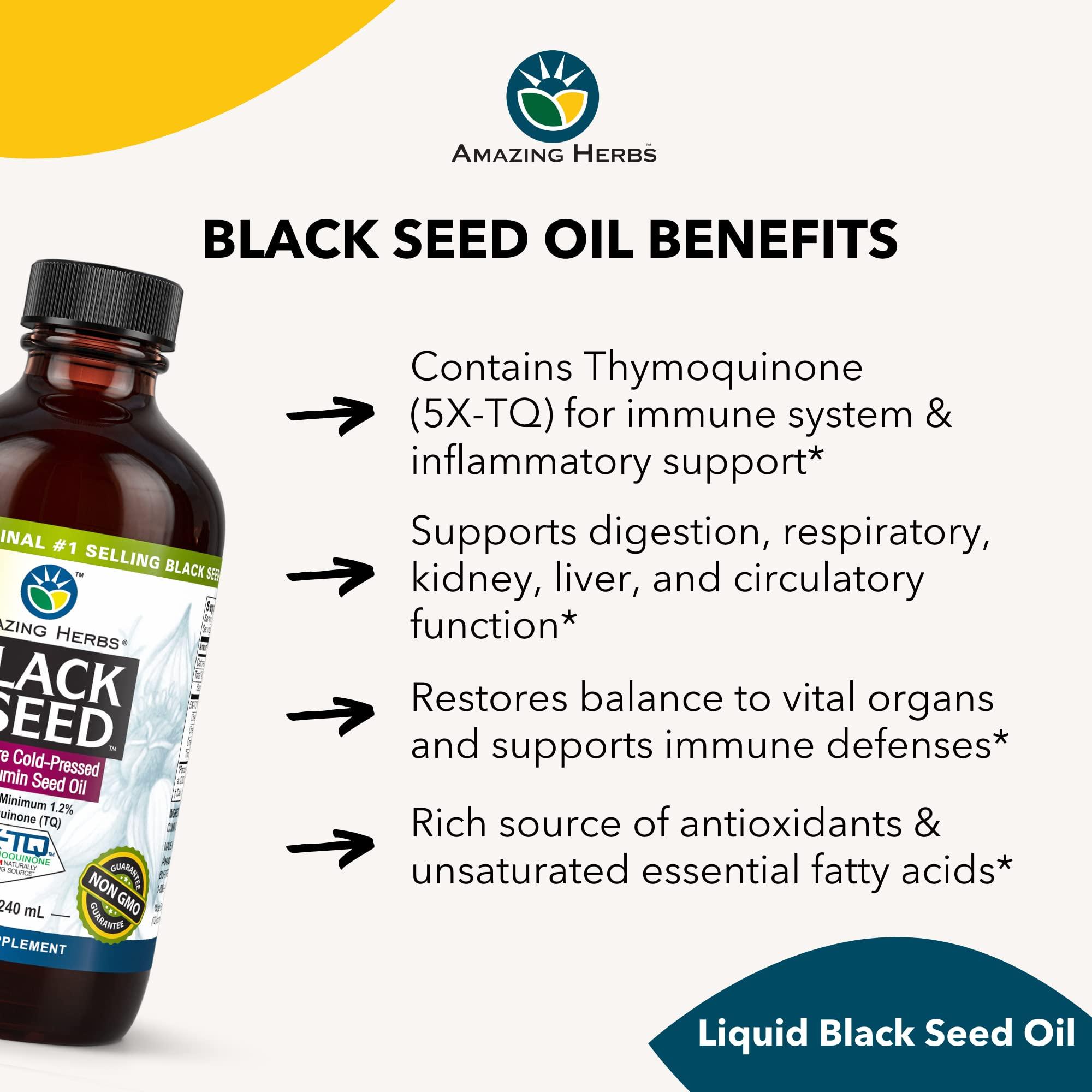 Amazing Herbs Premium Black Seed Oil - Cold Pressed Nigella Sativa Aids in Digestive Health, Immune Support, Brain Function, Joint Mobility, Gluten Free, Non GMO - 8 Fl Oz - Image 5