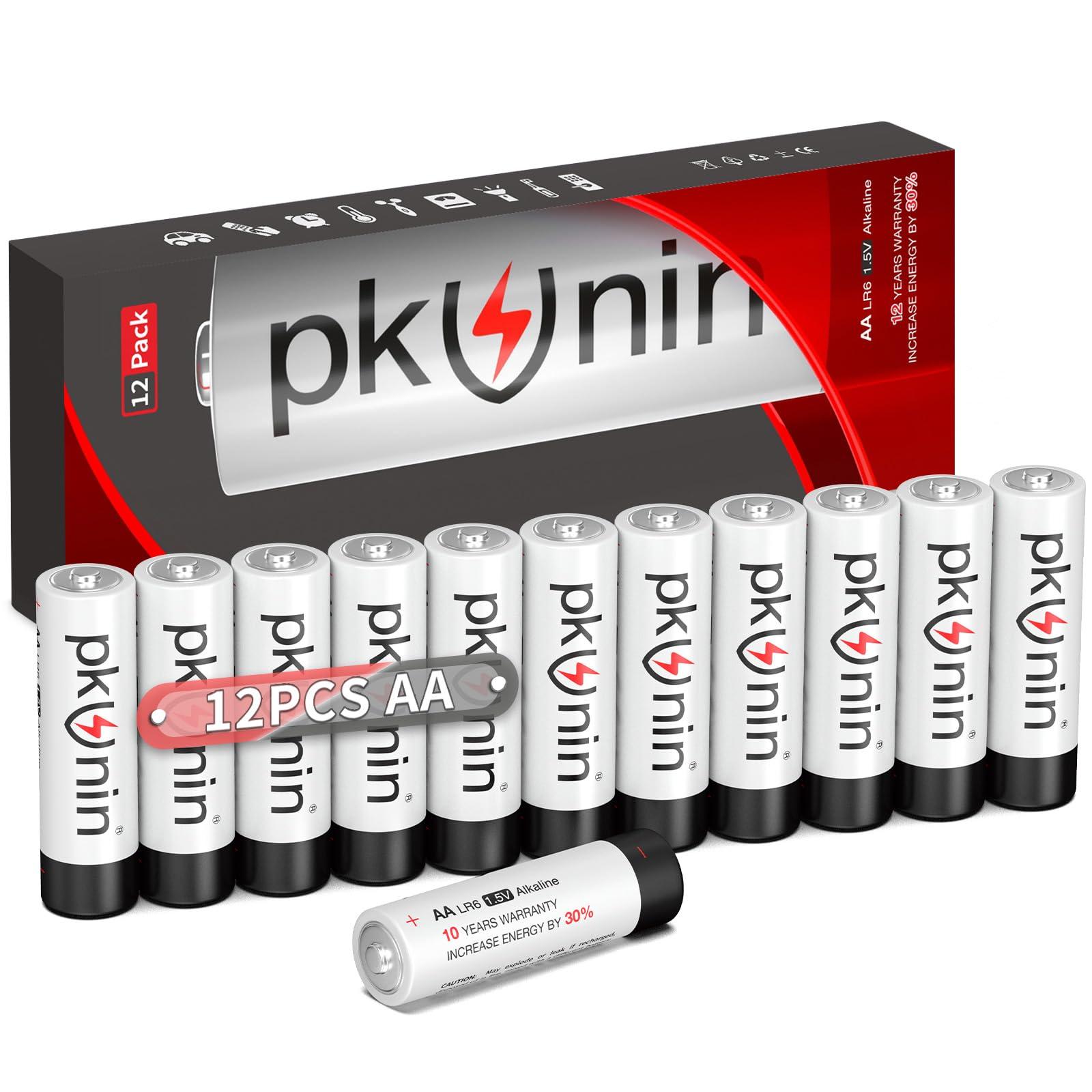PKUNIN AA Batteries 1.5V Alkaline Double A Batteries 12 Pack, Long-Lasting LR6 Alkaline Batteries AA for Household and Office Devices, 10-Year Shelf Life