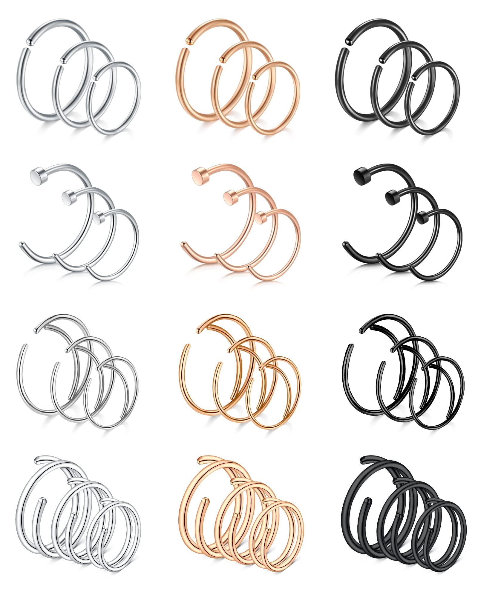 FECTAS Nose Rings Hoops Surgical Steel 18g 20g Gauge 6mm 8mm 10mm 12mm Earrings Piercing Hoops Jewelry for Men Women