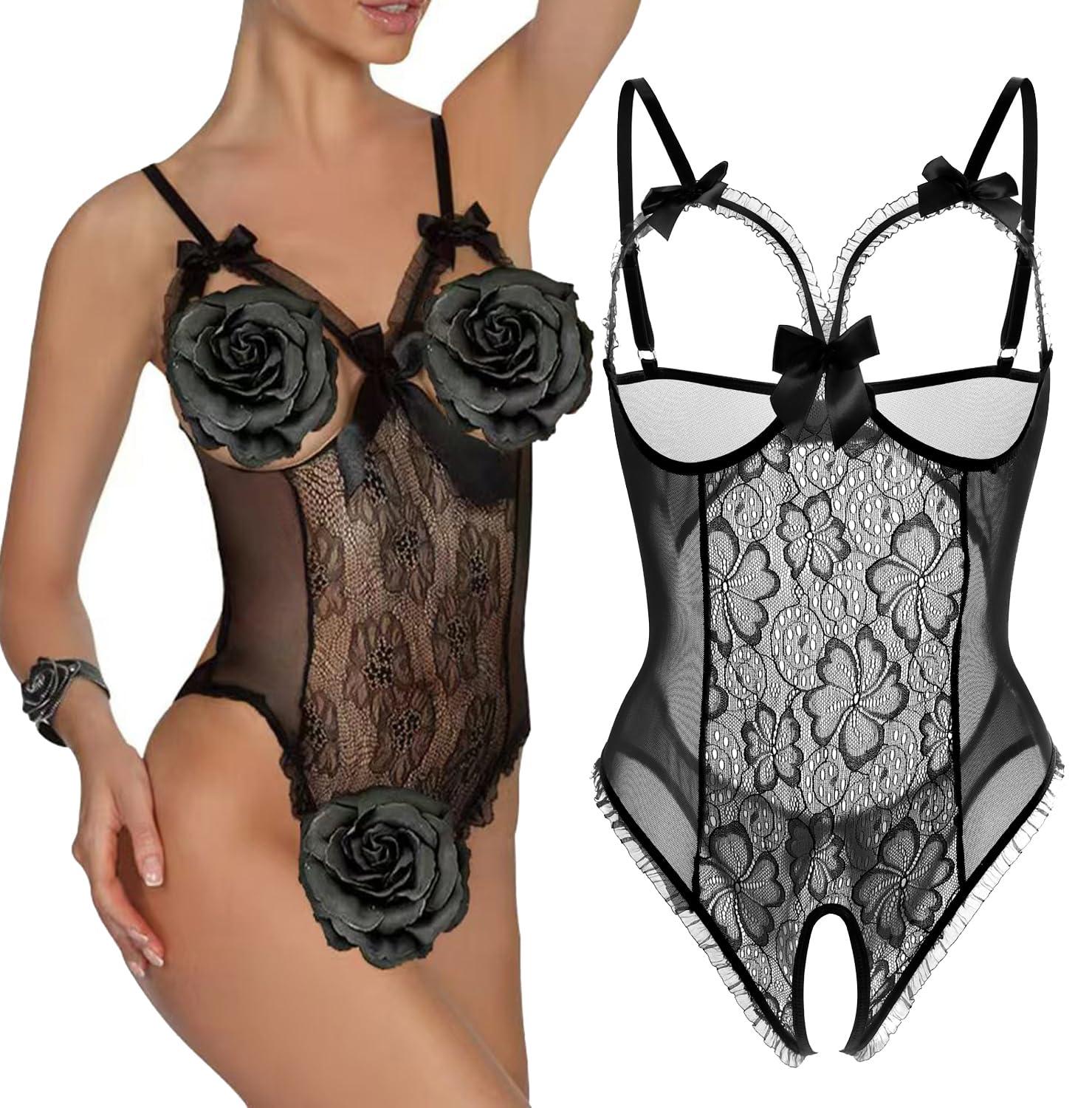 Lingerie for Women Sexy Teddy One-Piece Lace Babydoll Bodysuit Nightie Plus Size - Image 2