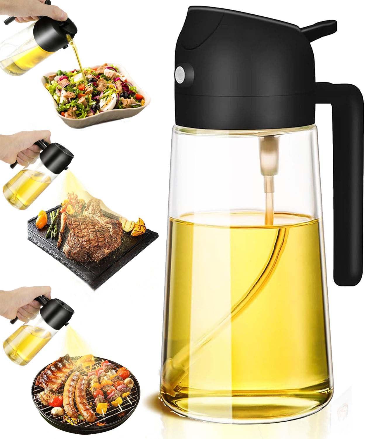Arsatbs Oil Sprayer for Cooking 2 in 1 Olive Dispenser Bottle 16oz/470ml Kitchen Gadgets for Air Fryer, Salad, BBQ - Glass Mister Spray -Transparent Black