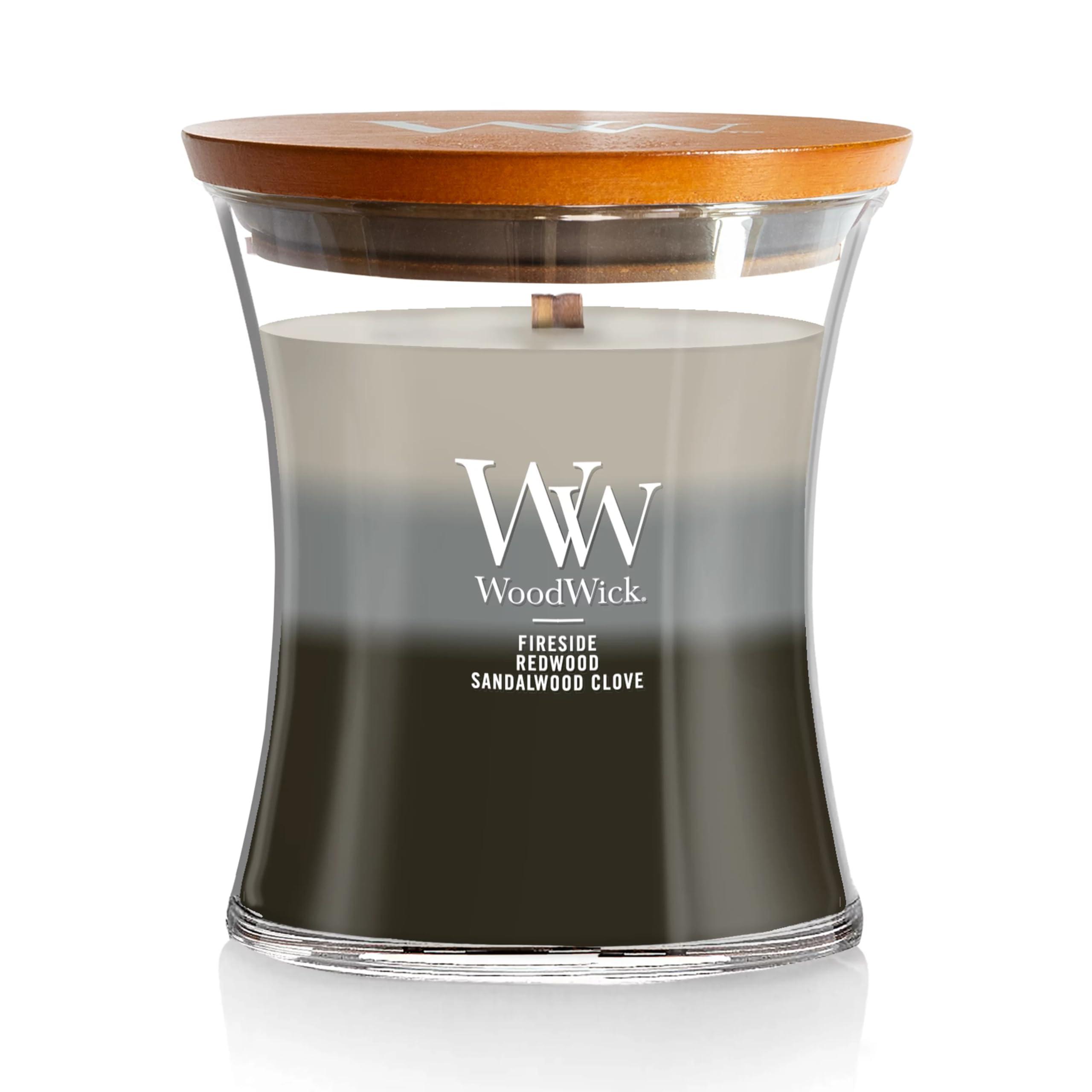 WoodWick Warm Woods Medium Hourglass Trilogy Candle, Crackles as it Burns, Perfect for Gifting