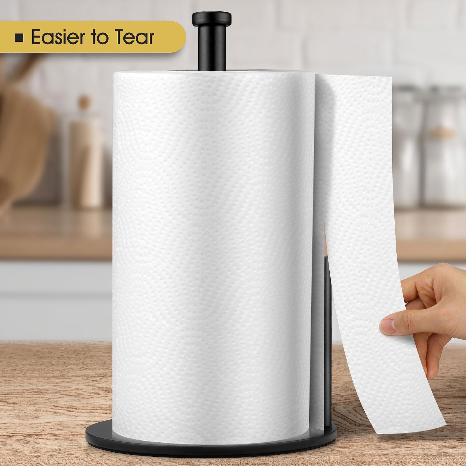 Black Paper Towel Holder, Countertop Paper Towel Holder, Steady Paper Roll Holder, Weighted Paper Towel Stand for Kitchen Bathroom - Image 2