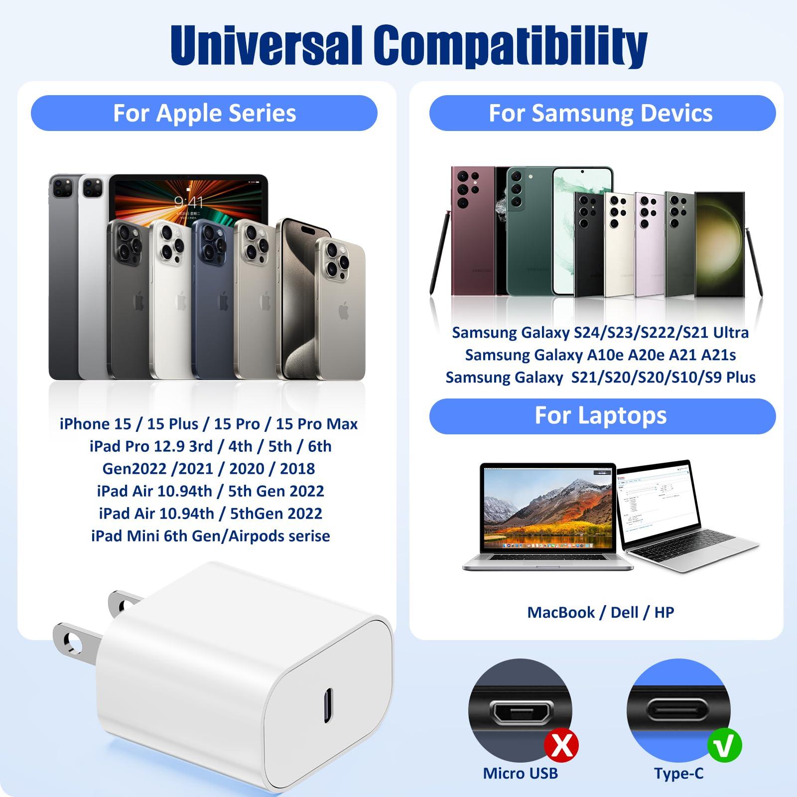 i Phone 16/15 Charger Fast Charging 3-Pack, 20W Type C Charger[3+6+10FT] USB C Wall Charger Cables for iPhone 16/15/15 Plus/15 Pro Max, iPad Pro/Air/AirPods/Samsung - Image 7