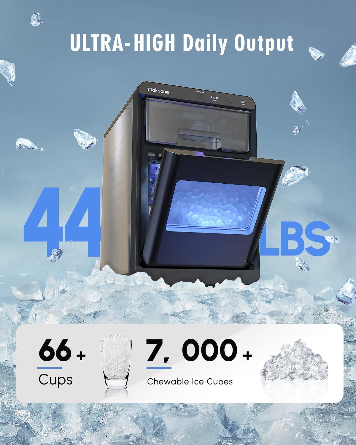Maksone Countertop Nugget Ice Maker, 44lbs/24H,Ready in 7 Mins,Crushed ice Maker,Sonic Pebble Ice Machine - Image 2