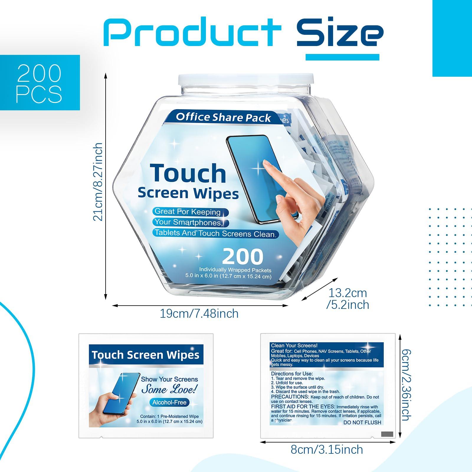 Willinglong 200 Pack Touch Screen Wipes Pre Moistened Lens Wipes Individually Electronic Screen Wipes for Monitors with 1 Clear Plastic Bottle 2 Bucket Labels for Glasses Computer Smartphone Screens - Image 2