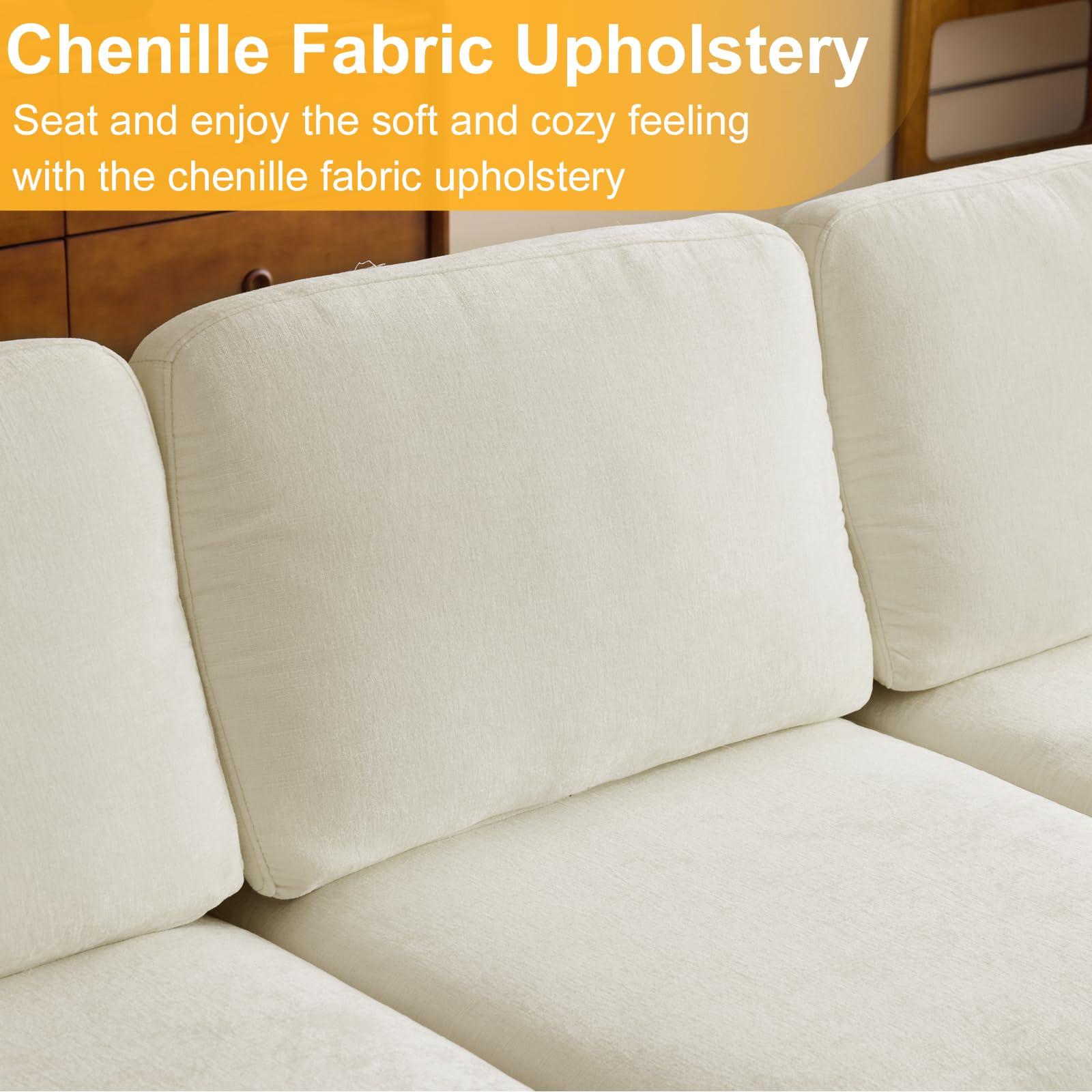 Karl home U-Shape Sectional Sofa Couch 111" Modern 4-Seat Sofa with Chaises Chenille Fabric Upholstered Covertible Couch with Wood Grain Legs for Living Room, Reception Room, Apartment, Beige - Image 3