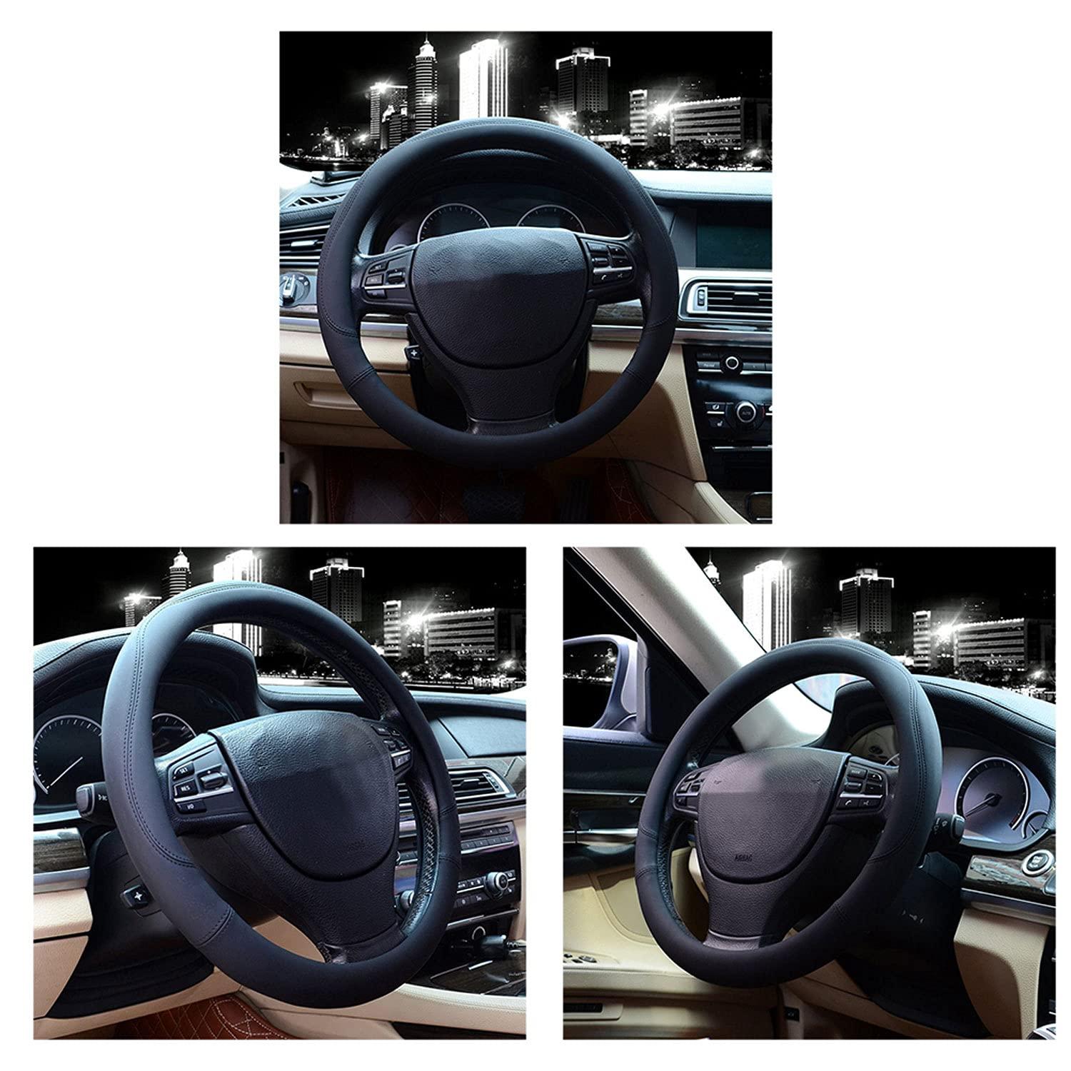 Valleycomfy Microfiber Leather Steering Wheel Cover Universal 15 inch (Black) - Image 2