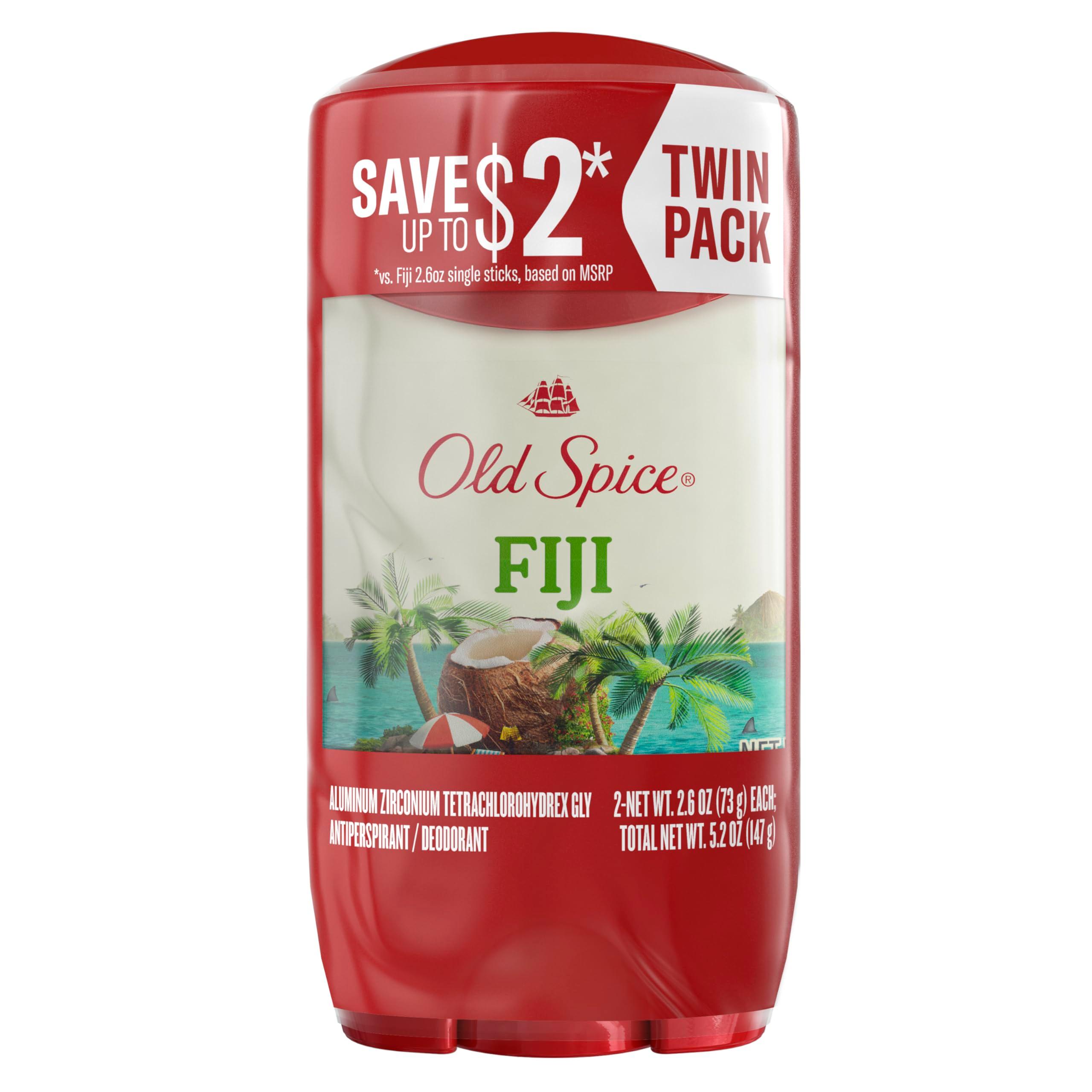 Old Spice Antiperspirant Deodorant for Men, 24/7 Sweat and Odor Protection, Advanced Skin Conditioners, Fiji with Palm Tree Scent, Invisible Solid, 2.6 oz (Pack of 2)