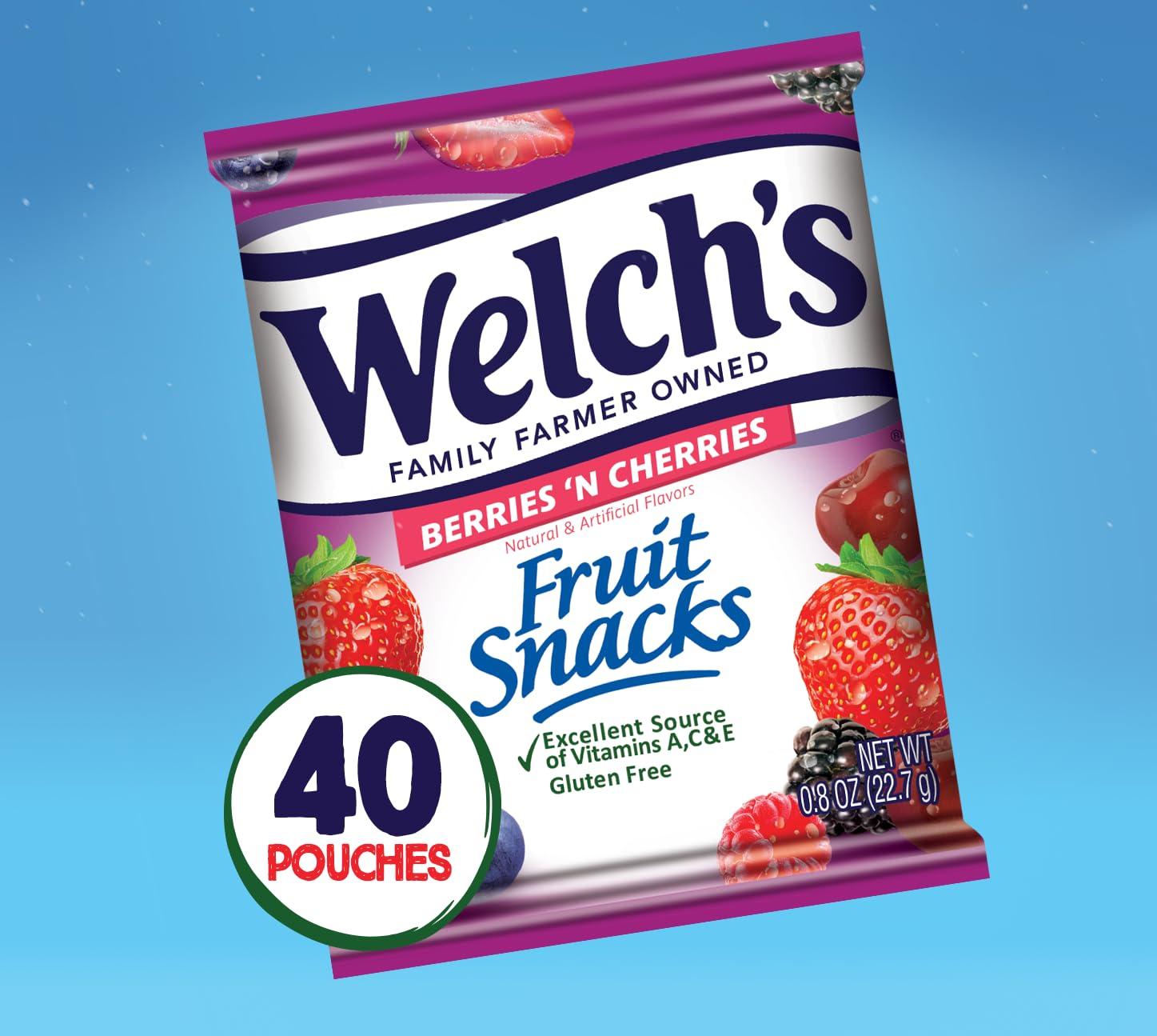 Welch's Fruit Snacks, Berries 'N Cherries, Individual Single Serve Bags, 0.8 oz (Pack of 40) - Image 3
