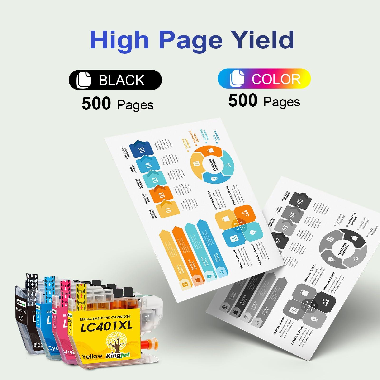Kingjet Compatible LC401XL Ink Cartridges Replacement for Brother Printer Ink Cartridges LC401XL Work with Brother MFC-J1010DW MFC-J1170DW MFC-J1012DW MFC-J1800DW Printer, 4 Pack(BK/C/M/Y) - Image 3