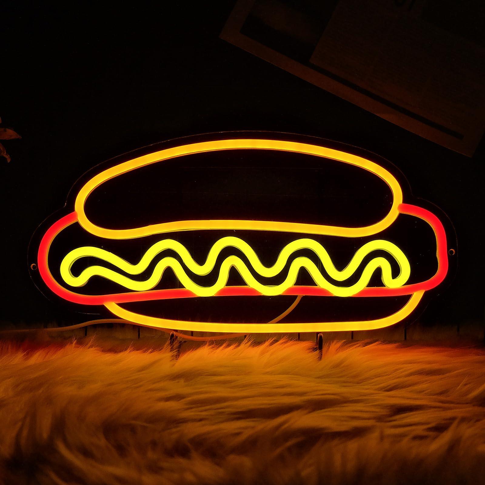 Hot Dogs Neon Sign for Wall Decor, Business LED Neon Light, Fast food Neon Light, hotdog Signs for Restaurant, Kitchen, Party, Hot Dog Lovers Food Decor, USB Powered, Size 12.5 * 11.4in