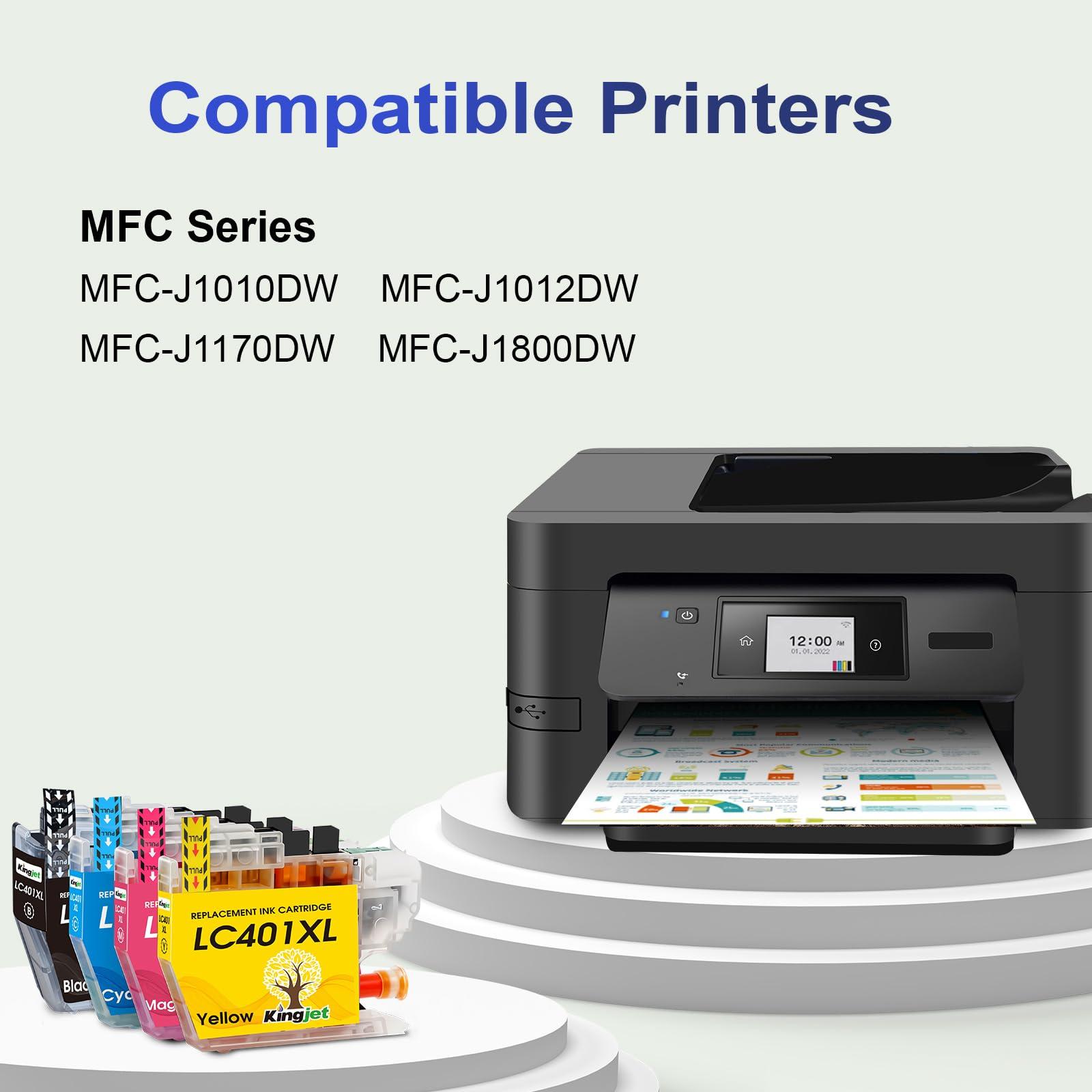 Kingjet Compatible LC401XL Ink Cartridges Replacement for Brother Printer Ink Cartridges LC401XL Work with Brother MFC-J1010DW MFC-J1170DW MFC-J1012DW MFC-J1800DW Printer, 4 Pack(BK/C/M/Y) - Image 2