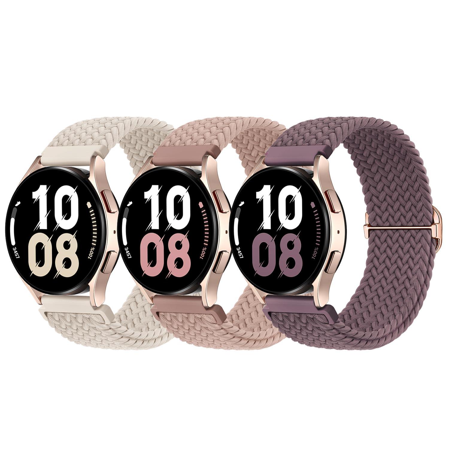 Knossen 20mm Watch Bands Compatible with Samsung Galaxy Watch 7 FE 6 5 4 40mm 44mm, Galaxy Watch 6 4 Classic, Galaxy Watch 5Pro, Galaxy Watch 3 41mm, Galaxy Active2, 3Pack Stretchy Watch Straps for Women and Men