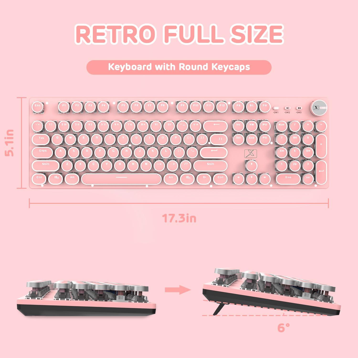 Typewriter Style Retro Wired Mechanical Gaming Keyboard, Vintage Steampunk with White LED Backlit, 104-Key Anti-Ghosting Blue Switch Cute Keyboard, Round Keycaps Knob Control for PC/Win/Mac/Laptop - Image 6