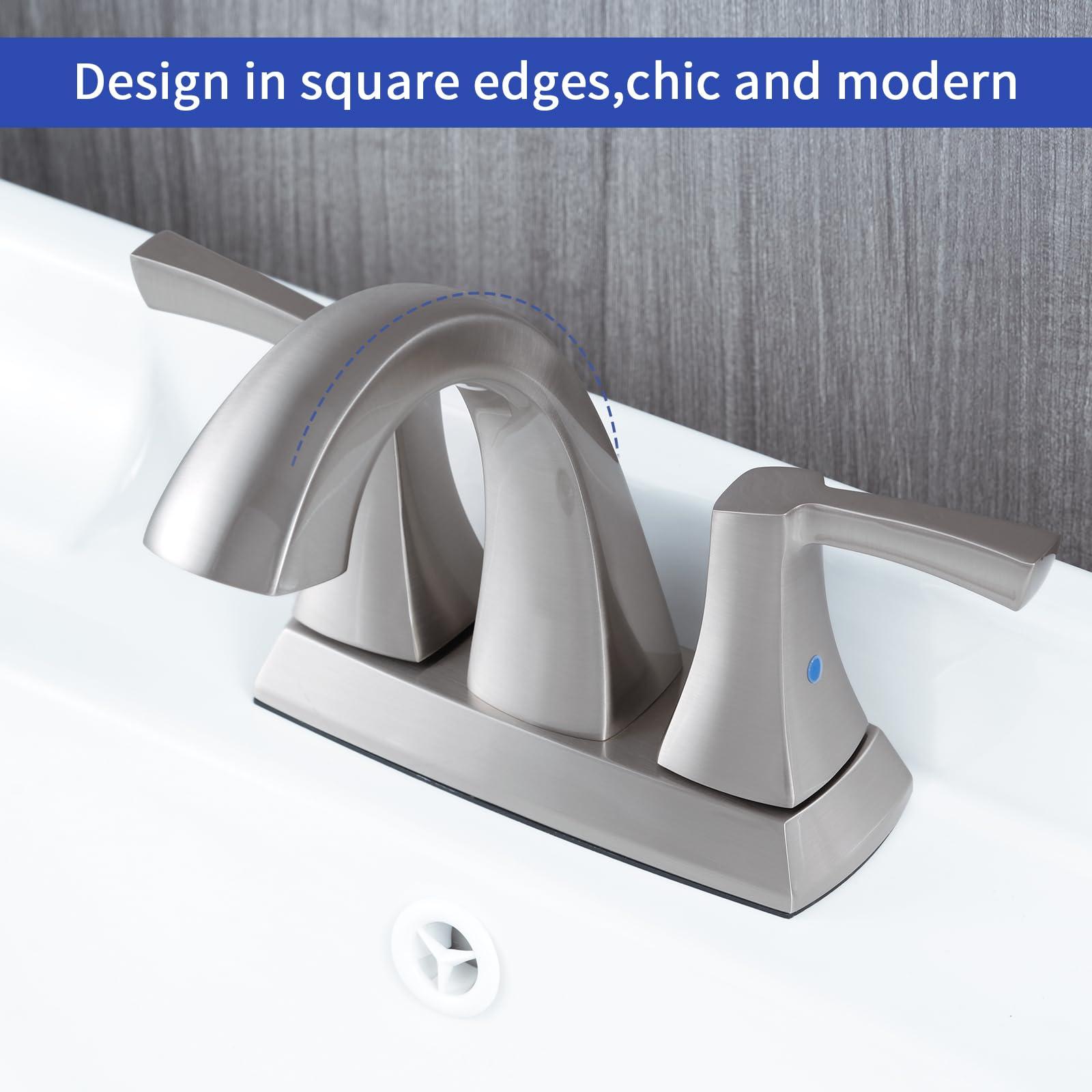 VXV Bathroom Faucet Brushed Nickel, 2 Handles Low Arc Bathroom Sink Faucets, 4 Inch Centerset Bath Lavatory Faucets with Pop-up Drain & Faucet Supply Lines (BN) - Image 4