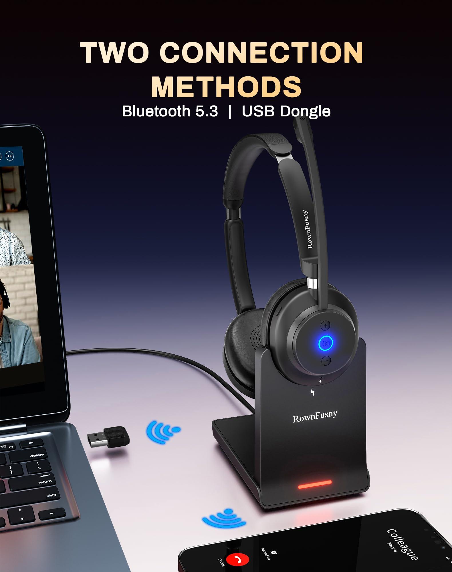 Rownfusny Bluetooth Wireless Headset with Mic for Work, Bluetooth 5.3, Advanced Noise Reduction Microphone, Clear Calls - Comfortable Over-Ear Headphones for PC, Laptop, iPhone, Android, Zoom, Office - Image 5