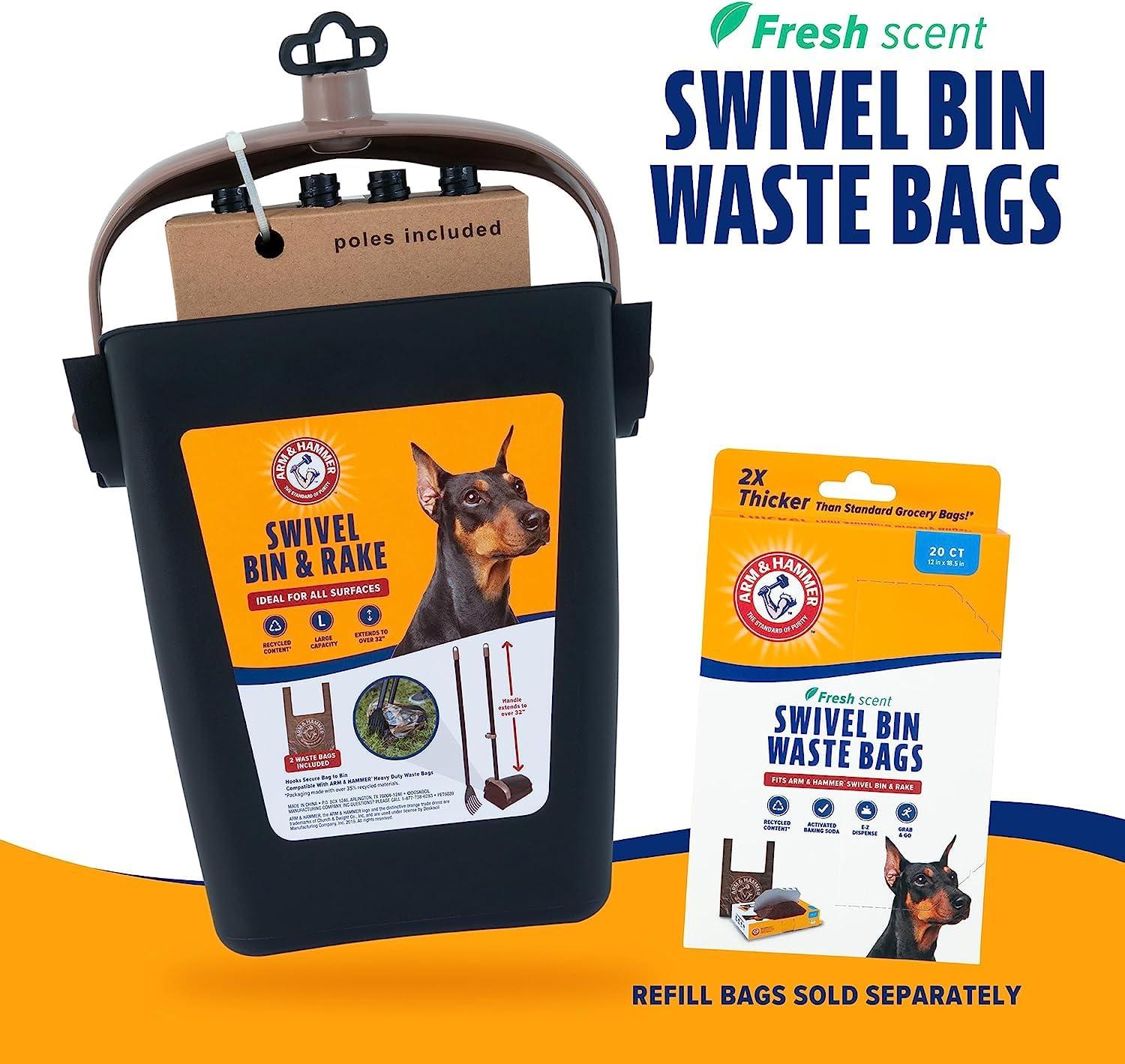 Arm & Hammer Dog Pooper Scooper Swivel Bin & Rake, Poop Scoop for Dogs, Black (2 Heavy Duty Scented Waste Bags Included) - Image 8