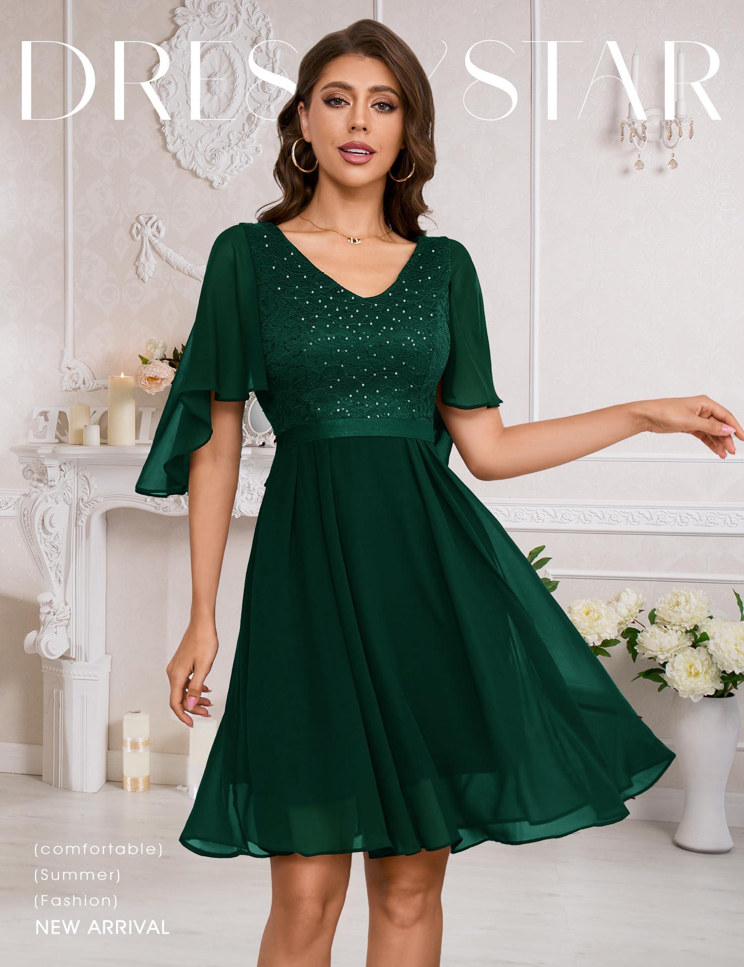Dressystar Sequin Women Dresses Knee Length Dress Mother of The Bride Wedding Guest V-Neck Evening Formal Cocktail Gowns - Image 2