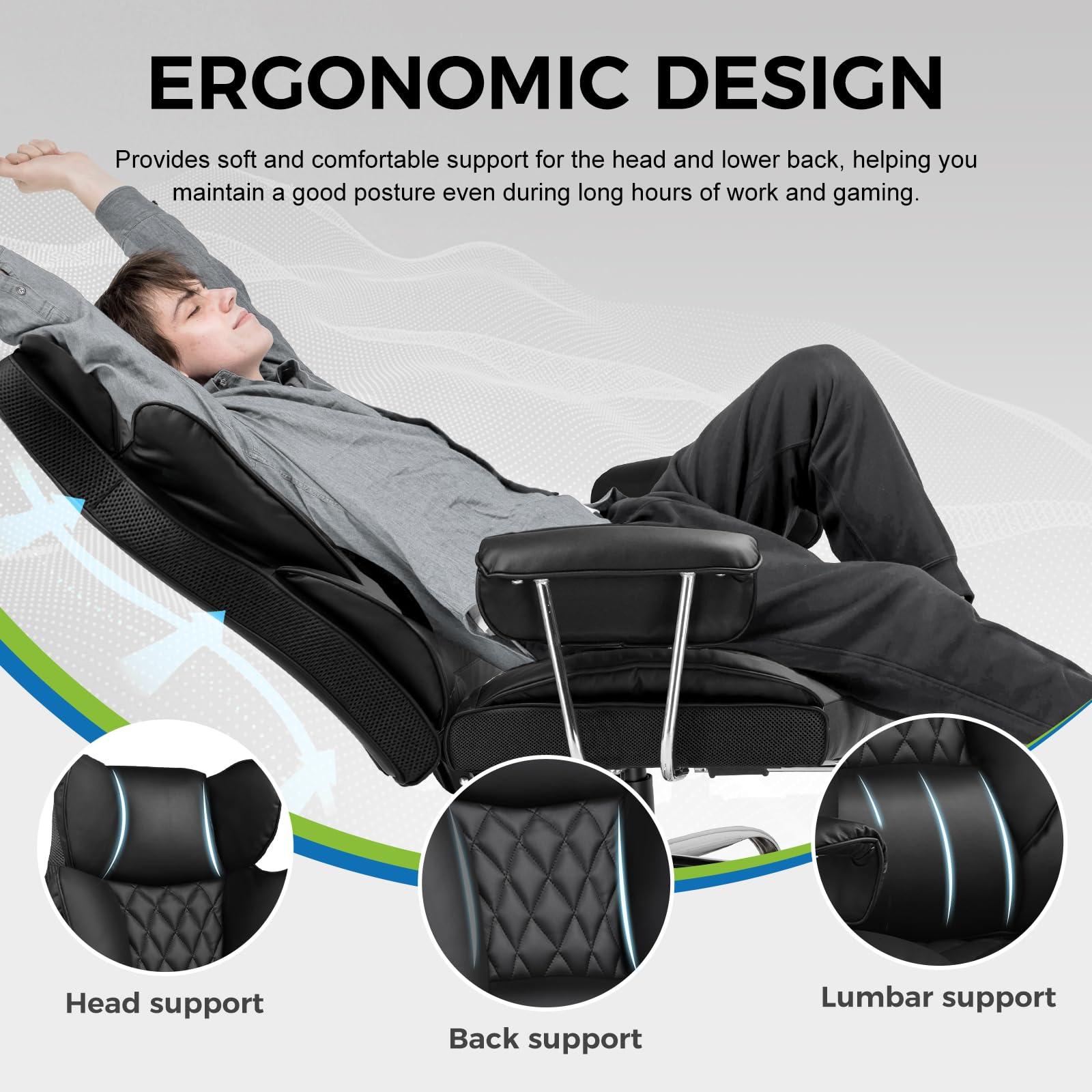 GTRACING Gaming Chair,Office Chair with Pocket Spring Lumbar Support, Ergonomic Comfortable Wide Office Desk Computer Chair with Outward Fixed Soft Armrests and Footrest (PU Leather, Black) - Image 3