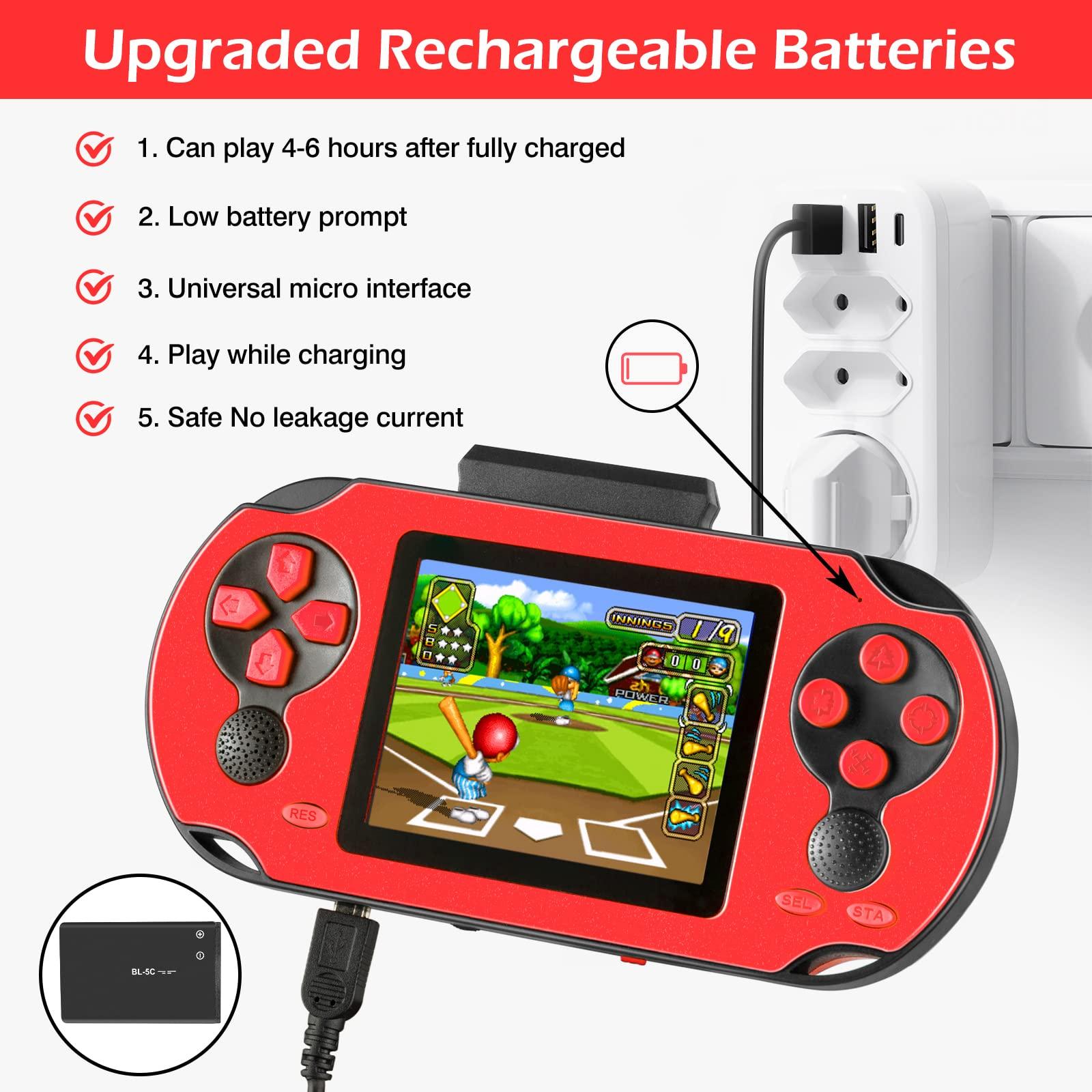 TaddToy 16 Bit Handheld Game for Kids Adults, 3.0'' Large Screen Preloaded 230 HD Classic Retro Video Games with USB Rechargeable Battery & 3 Game Cartridges for Birthday Gift for Kids 4-12 (Red) - Image 5
