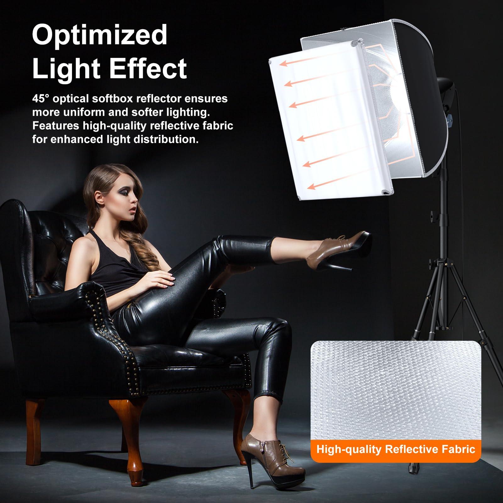 LINCO Lincostore Softbox Photography Lighting Kit 16'' x 16'' Professional Softbox Lighting Kit with 85W 3000-6500K LED Bulbs, Studio Lights for Photography/Video Recording/Live Streaming - Image 7