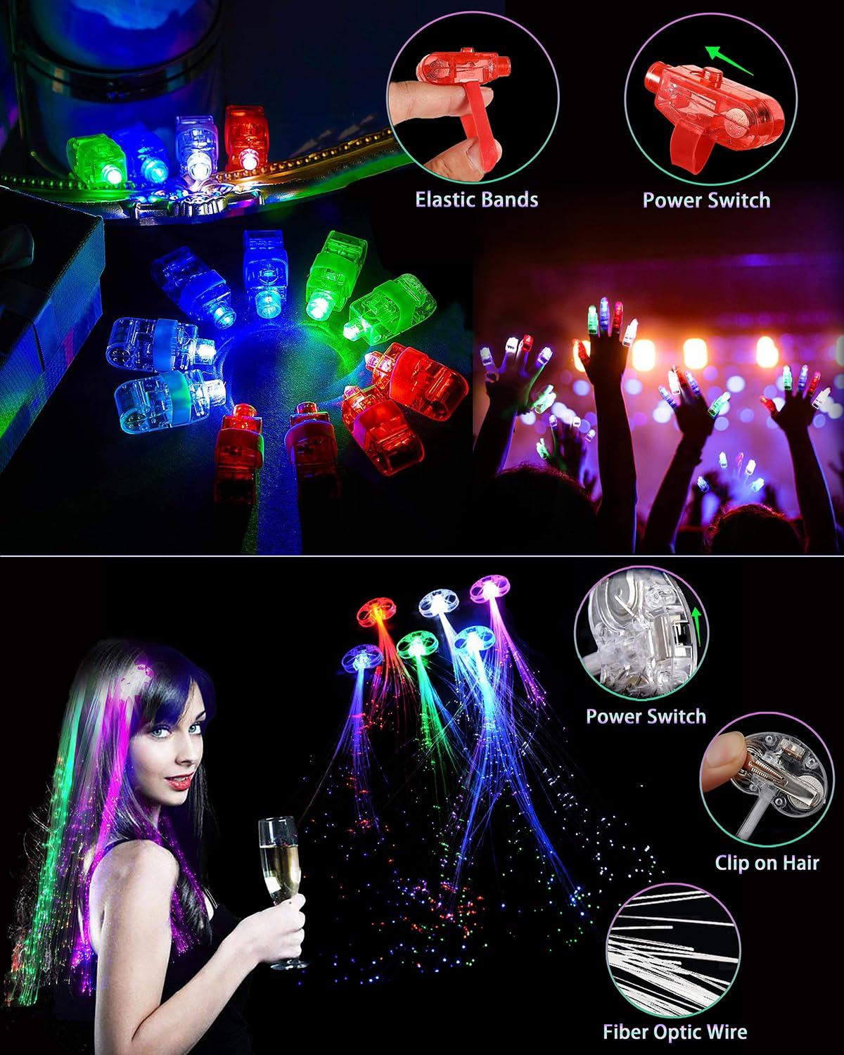 275 PCS Glow in the Dark Party Supplies for Kids Adults, Light Up Party Favors, Glow Sticks Bulk Party Pack Bracelets Finger Lights Glasses Headband LED Light Hair Wedding Birthday New Year Halloween - Image 6