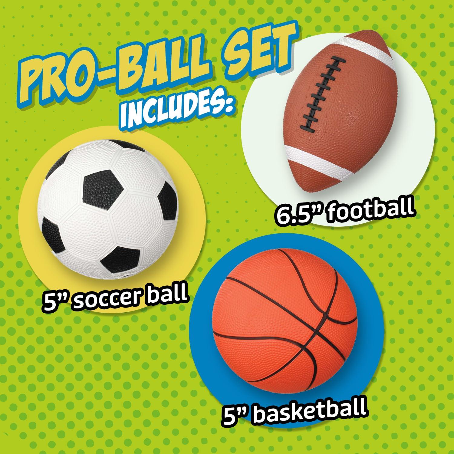 Toysmith Get Outside GO! Pro-Ball Set, Pack of 3 (5-inch soccer ball,6.5-inch football and 5-inch basketball) (2709) - Image 4