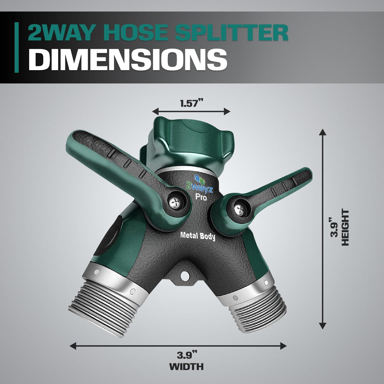Hose Splitter 2 Way Heavy Duty - 2WAYZ Outdoor Faucet and Garden Hose Splitters - Durable Water Spigot Splitter Y Adapter - All-Metal Water Pipe Connector with Shut-Off Valve - 4" x 4" x 1.5" - Image 2