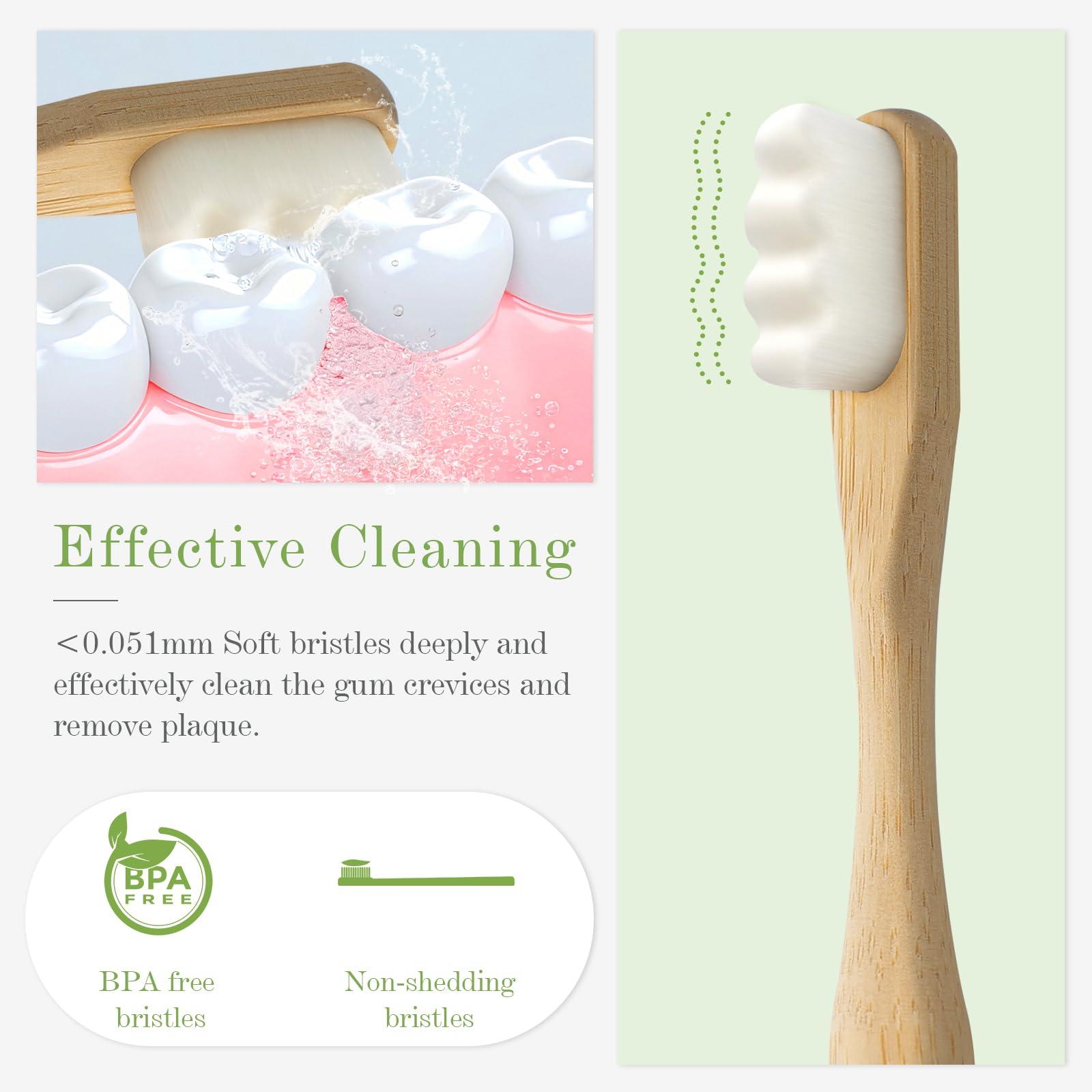 Daletu Bamboo Toothbrush, Biodegradable Toothbrushes Extra Soft Bristles, 20000 Soft Natural Bristle Toothbrush, Eco Friendly Toothbrushes for Sensitive Teeth Gum Recession - 4 Pack - Image 2