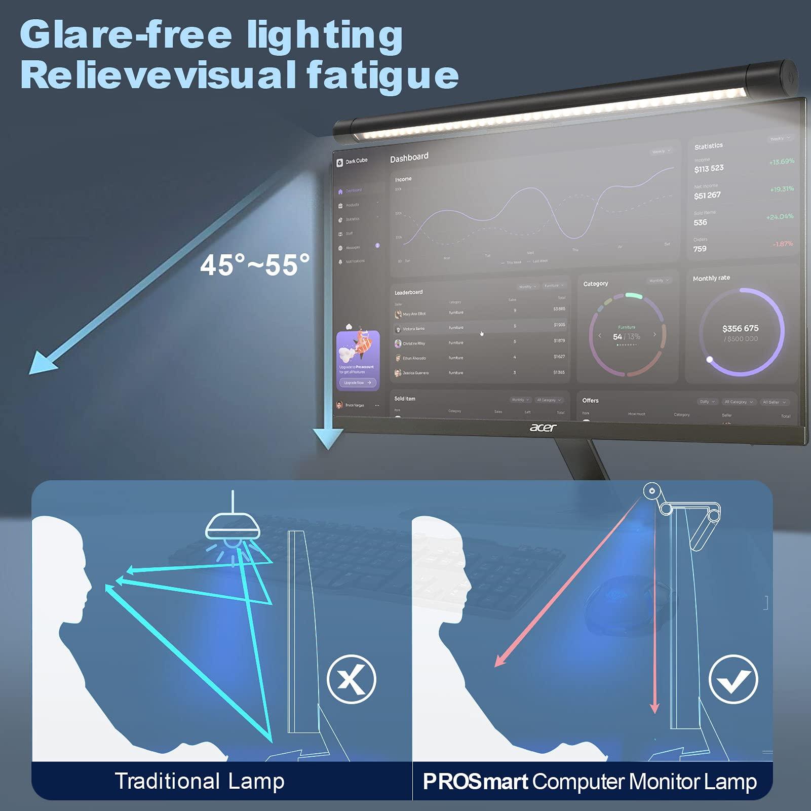 Computer Monitor Light Bar Screen Lamp: USB Powered LED Monitor Lamp with Stepless Dimming & Hue Adjustment & Memory Function & No Screen Glare for Desktop Office Home Work (Rotating Button Control) - Image 3
