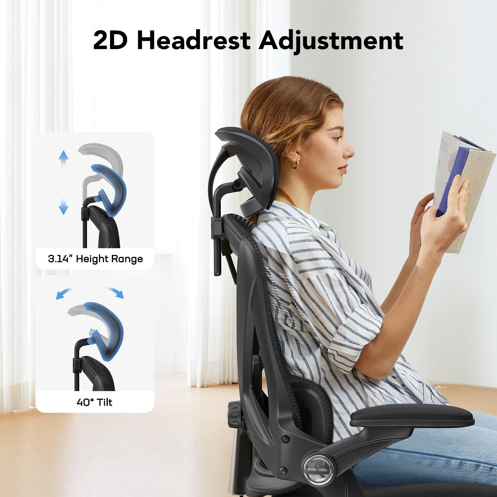 HUANUO Ergonomic Office Chair, High Back Desk Chair with Up&Down Lumbar Support, 3D Flip-Up Armrests, 2D Headrest, Swivel Computer Task Chair with Wheels and Tilt Function for Home & Office, HNOC13 - Image 4
