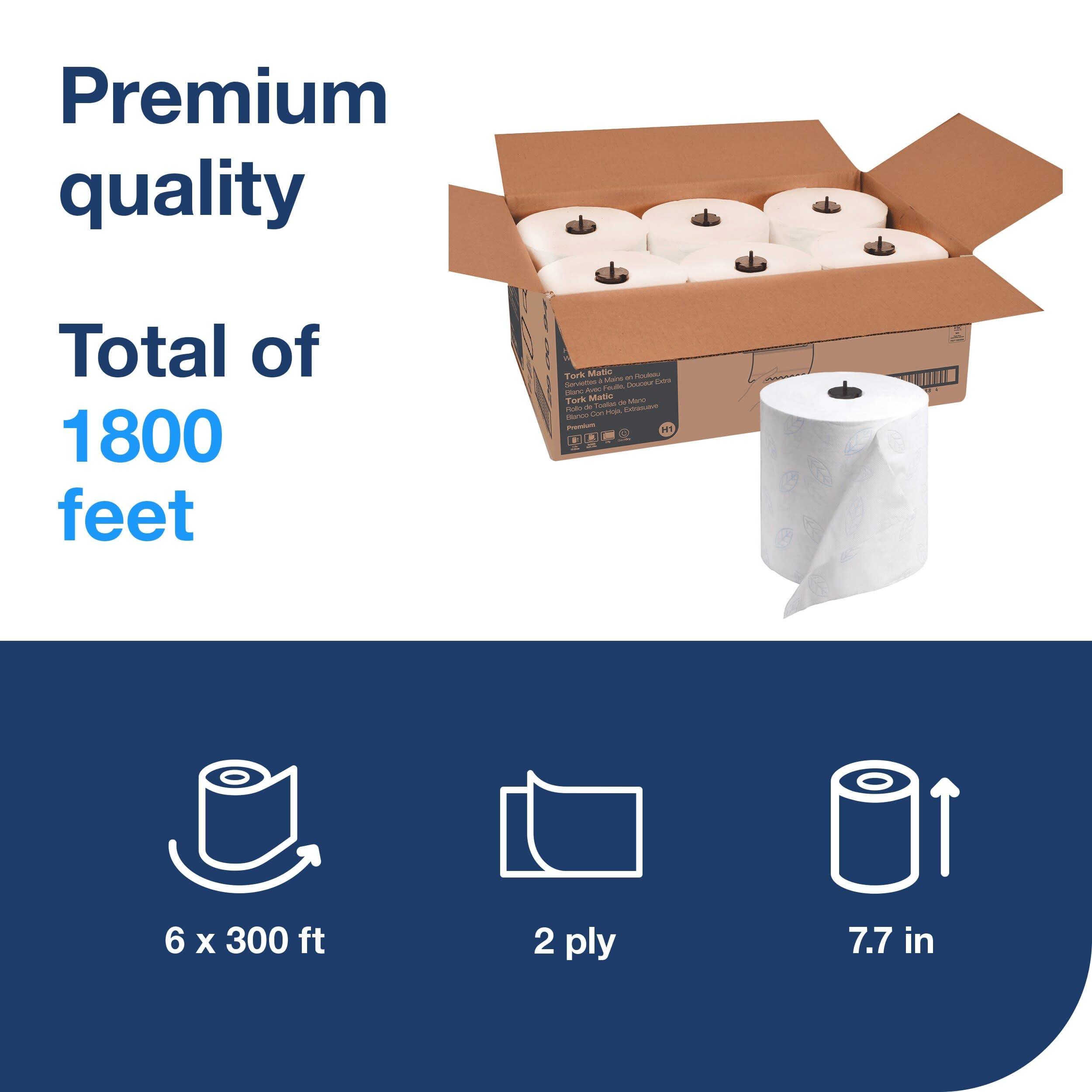 Tork Matic Extra Soft Paper Hand Towel Roll White with Blue Leaf H1, Premium, High Absorbency, 6 Rolls x 300 ft, 290094 - Image 2