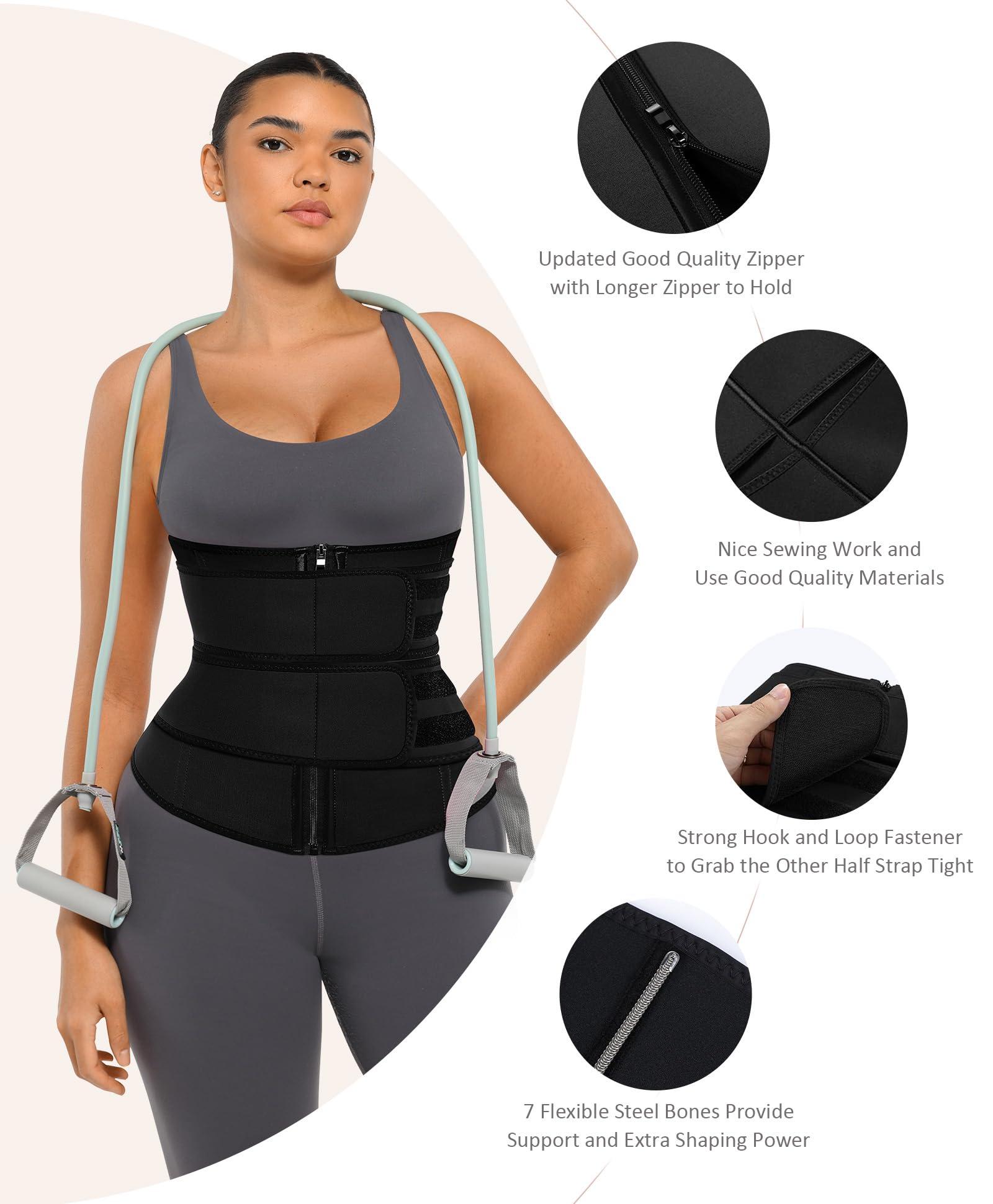 FeelinGirl Waist Trainer for Women Belly Fat Long Torso Sauna Workout 2 Belt With Zipper 7 Steel Bones Corset - Image 4