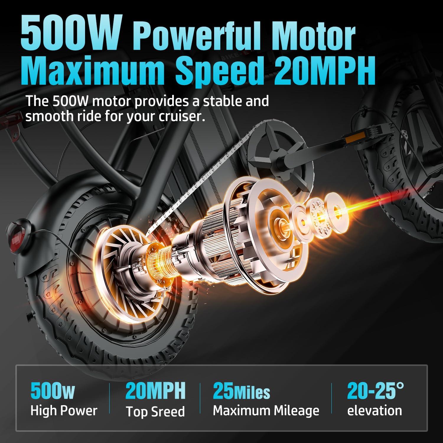 Misodo 500W Electric Bike for Adults, 48V 10/13/15AH Removable Battery, 20/25MPH & 25/30 Miles, 14" Folding Commuter E Bike with 3 Modes, Shock Absorption - Image 3