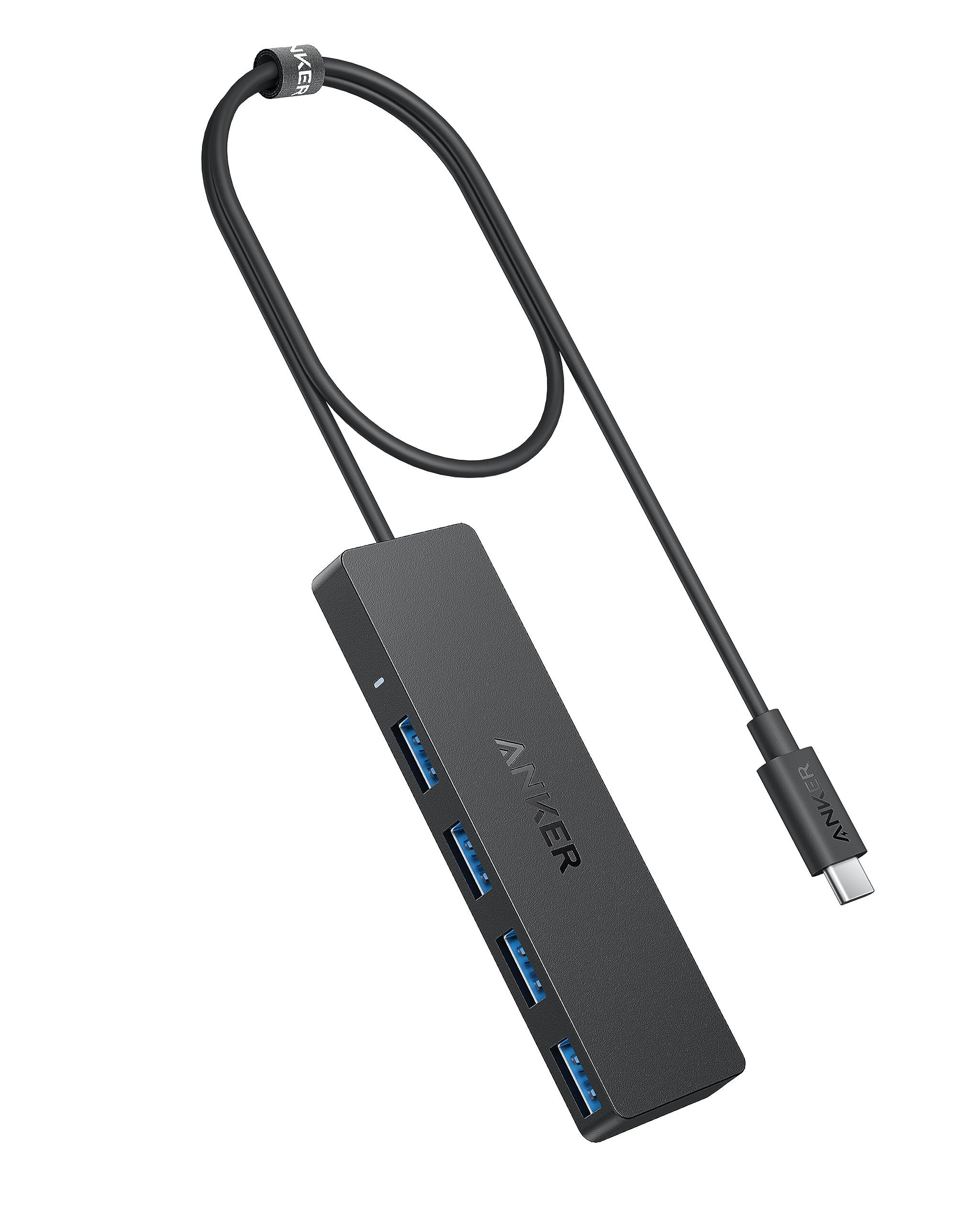 Anker 4-Port USB 3.0 Hub with 5Gbps Data Transfer, Ultra-Slim USB-C Connector Hub, for MacBook, iMac, Surface, Mobile HDD, and More (2 ft USB-C Connector, Charging Not Supported)