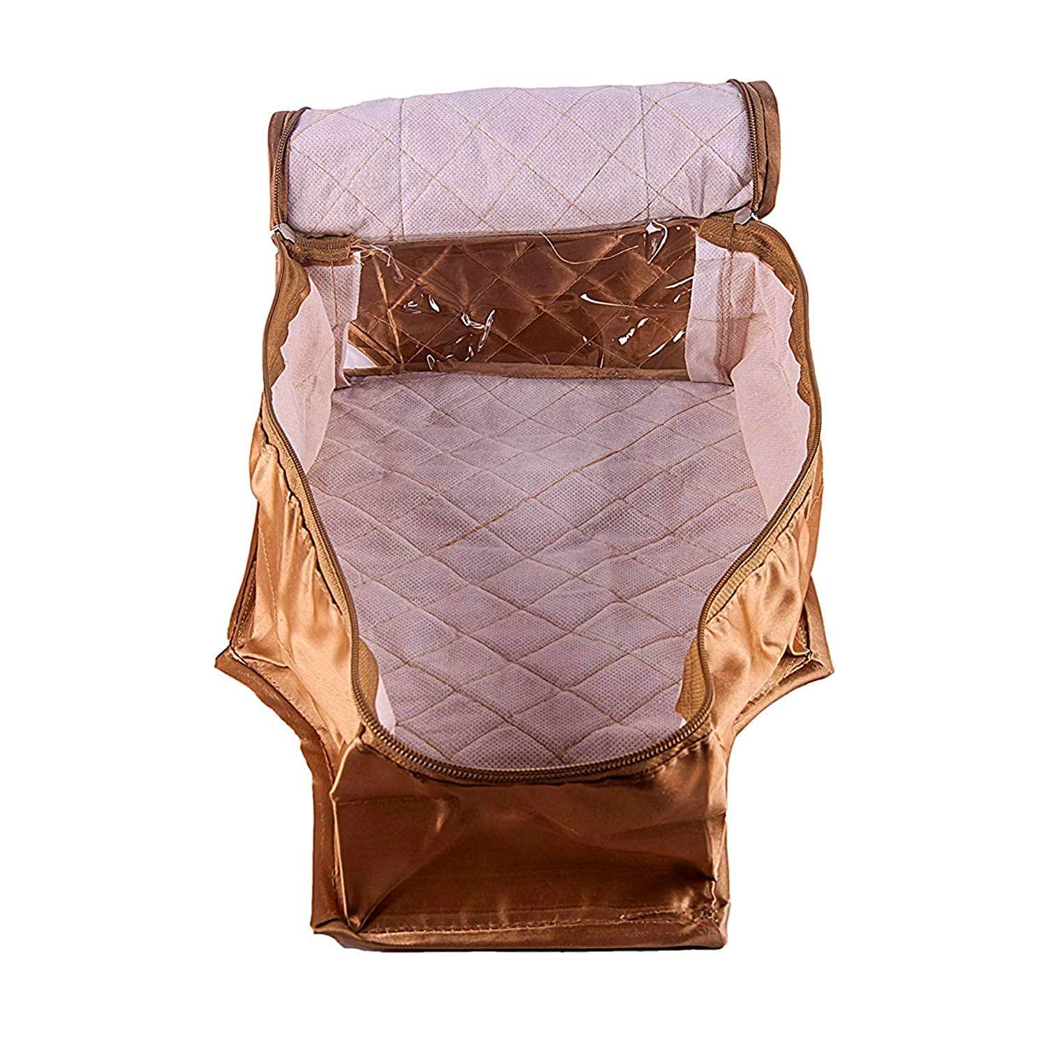 atorakushon 4 Piece Fabric Satin Blouse Cover Clothes Storage Bag Set With Transparent Window Wardrobe Garments Organizers (Golden) - Image 6