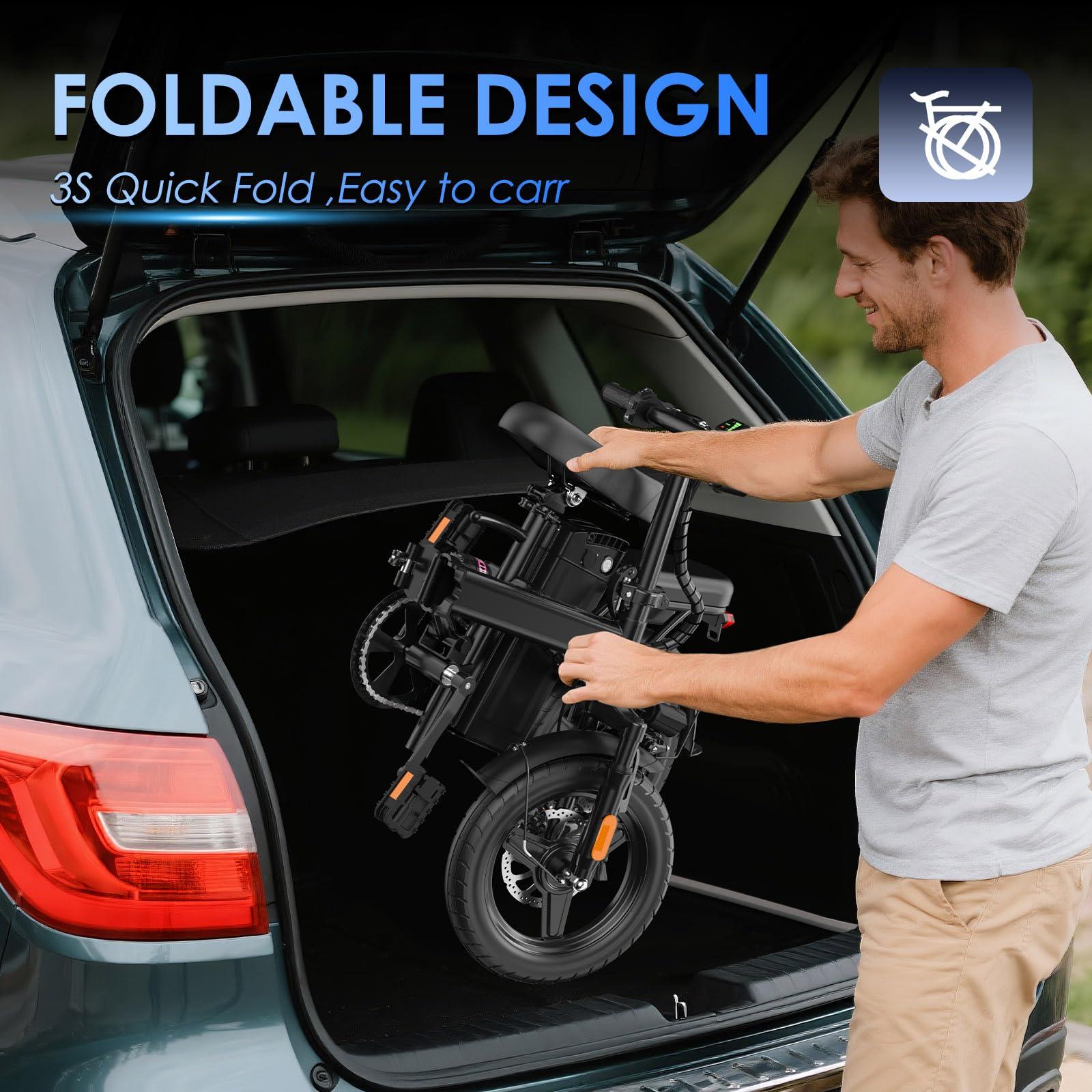 E14 Electric Bike for Adults 500W Motor, Folding Ebike 14" Adults Electric Bicycles, 48V 13Ah Removable Battery UL 2849 Certified, 25 Miles PAS Range - Image 2