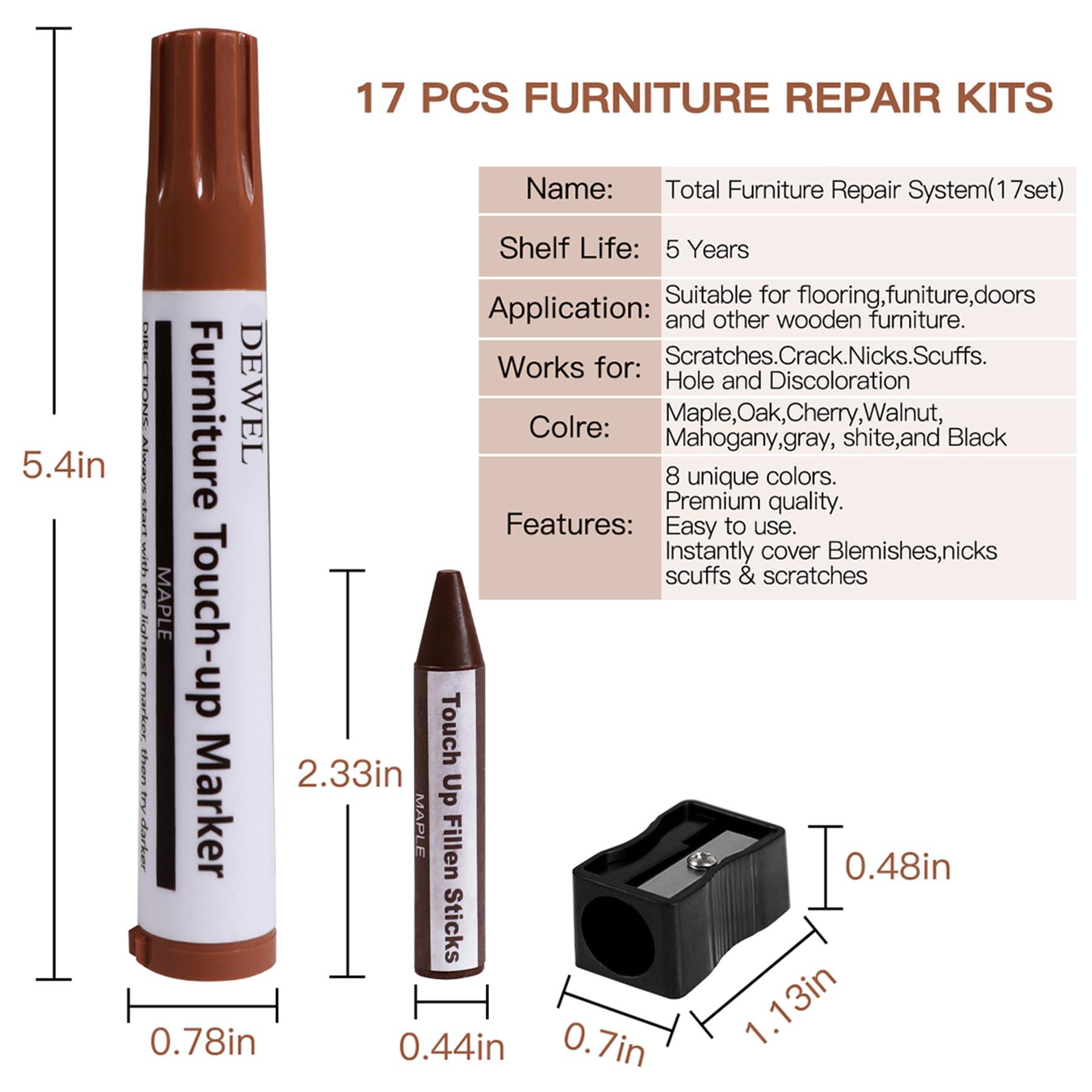 DEWEL Furniture Markers Touch Up, Upgrade Wooden Furniture Repair Kit, Premium Wood Scratch Repair Markers and Wax Sticks for Wood Stains Scratches Hardwood Floors Tables, Set of 17 - Image 2