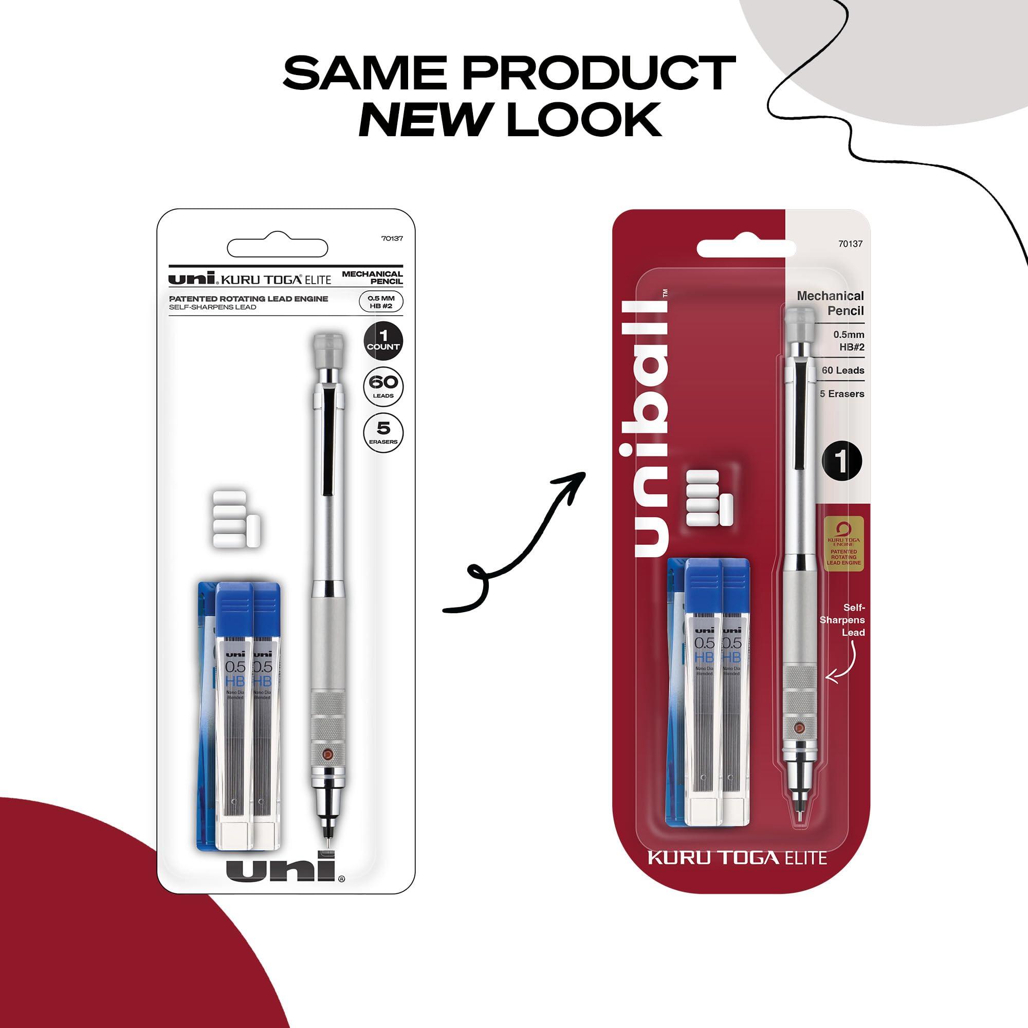 Uniball Kuru Toga Elite Mechanical Pencil Starter Kit with Silver Barrel and 0.5mm Tip; 60 Lead Refills; and 5 Pencil Eraser Refills; HB #2; Office Supplies; School Supplies; Drafting - Image 4