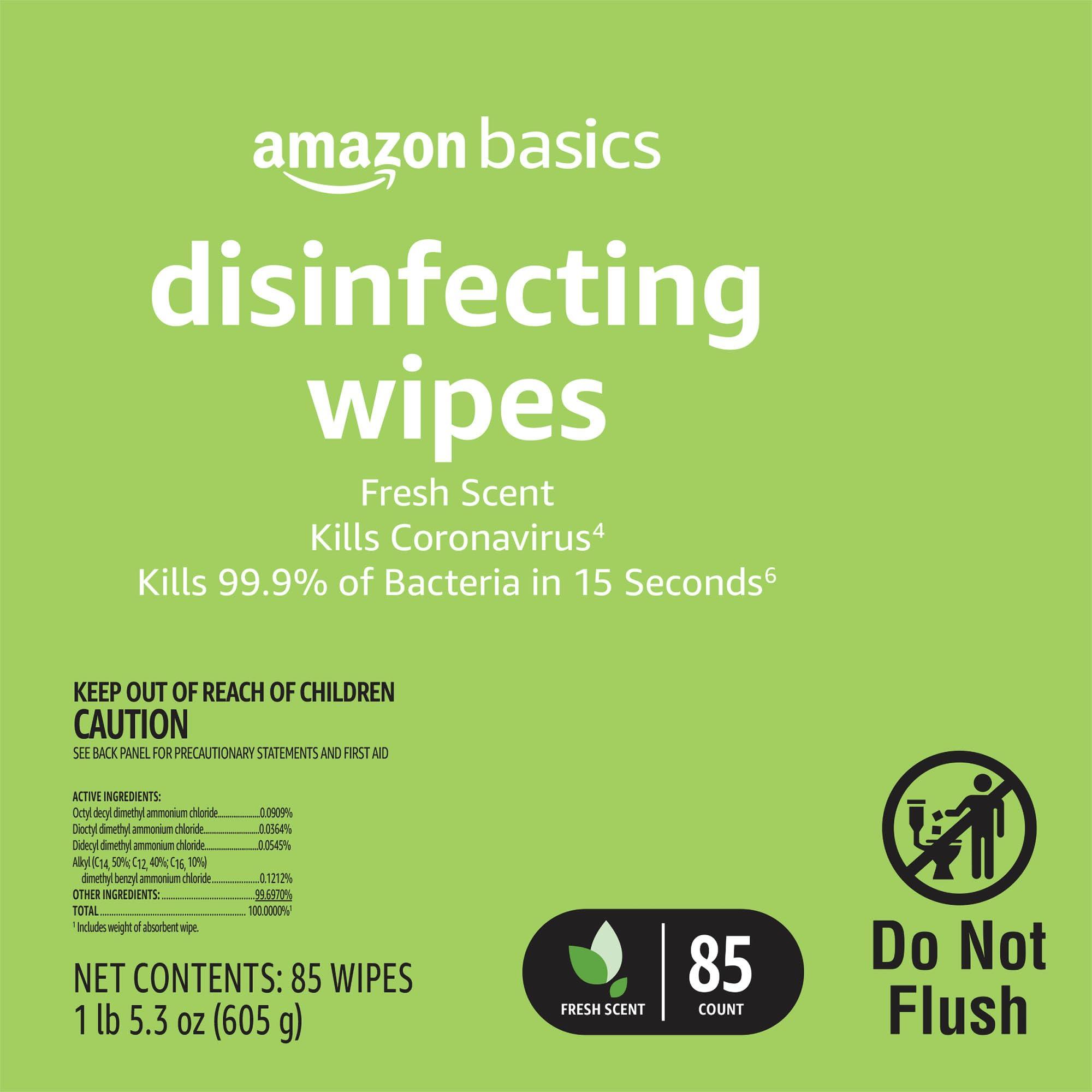 Amazon Basics Wipes, Lemon & Fresh Scent, Sanitizes, Cleans & Deodorizes, 255 Count (3 Packs of 85) - Image 4