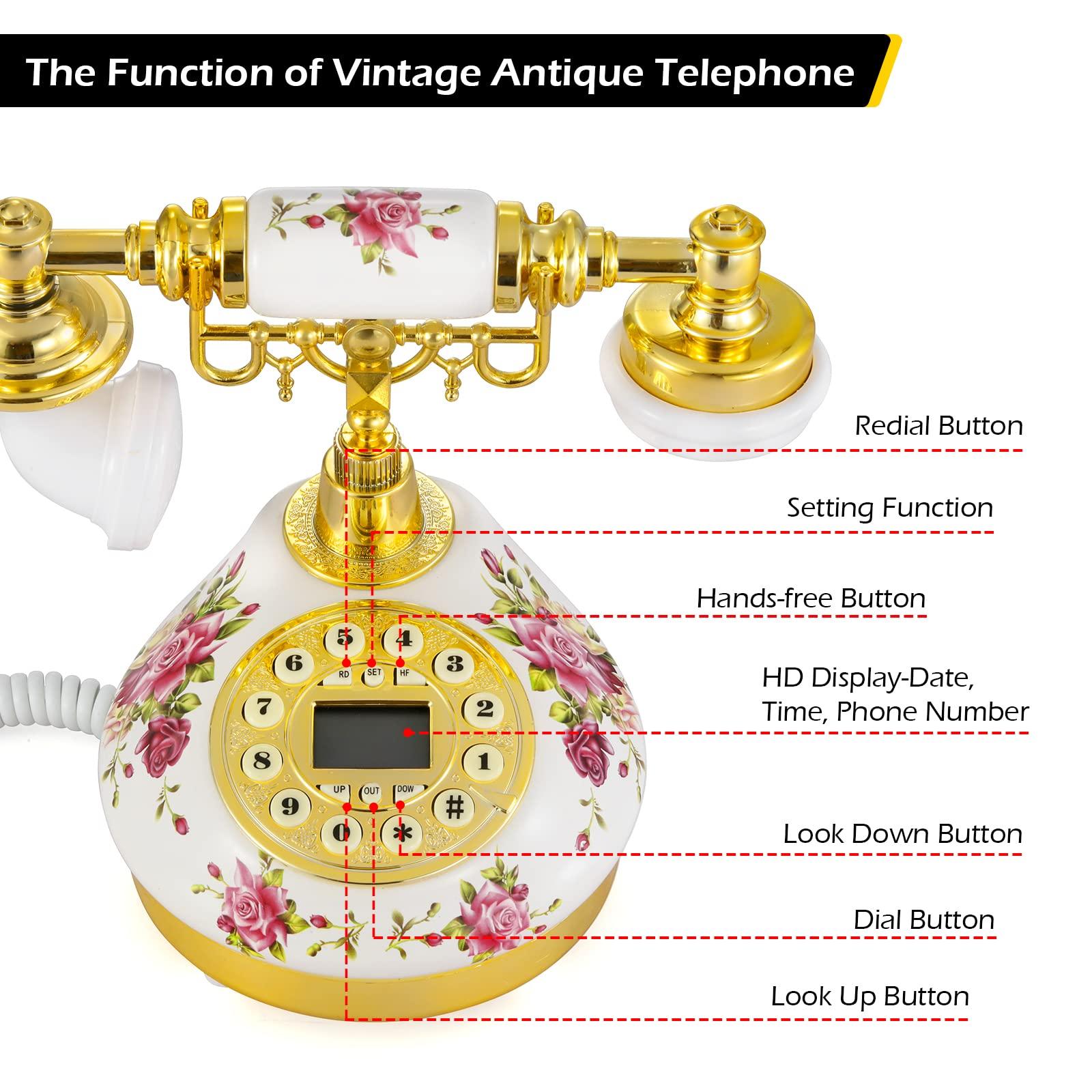 Dyna-Living Vintage Landline Phone Antique Telephone Old Fashion Phone with Push Button LCD Display, Landline Phone Retro Telephone Decor, Ringtone Volume Adjustable Retro Phone for Home or Office Use - Image 4