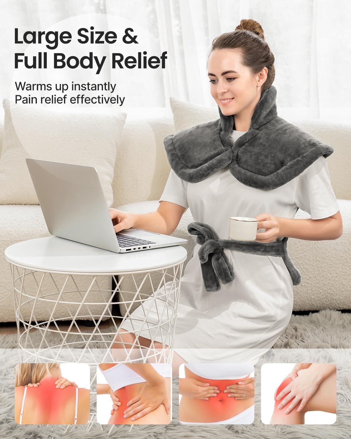 RENPHO Electric Heating Pad for Back Pain Relief, Birthday Gifts for Women Men Mom Dad, FSA HSA Eligible, Large Heat Pad for Neck and Shoulders, Fast Heating, 24"x33", ETL Certified, Gray - Image 2