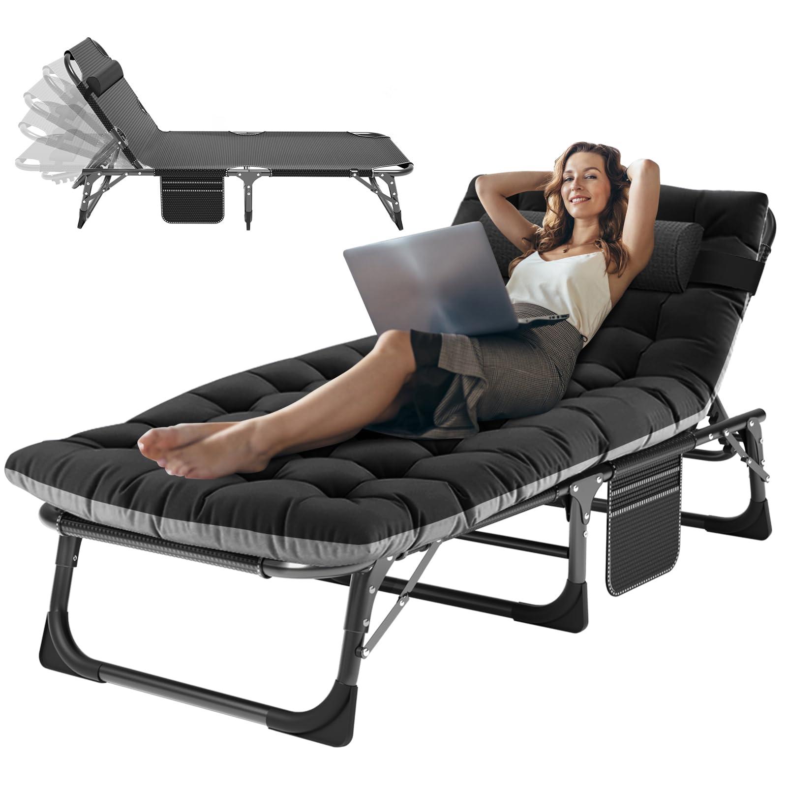ABORON Camping Cot for Adults, Heavy Duty Adjustable Bed for Sleeping, Adjustable Double-Layer 1200D with Mattress & Carrying Bag for Home, Office, Vacation, Camping